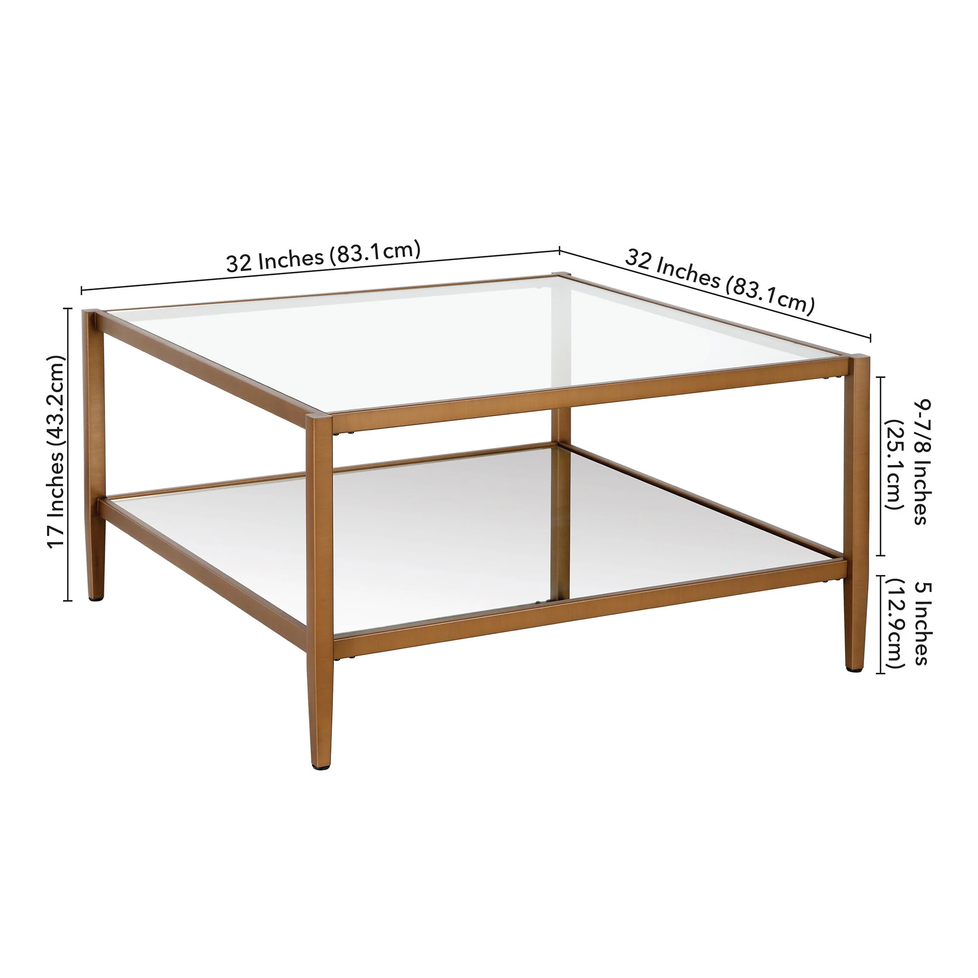 Gold Glass And Steel Square Coffee Table With Shelf By Homeroots - Image 7