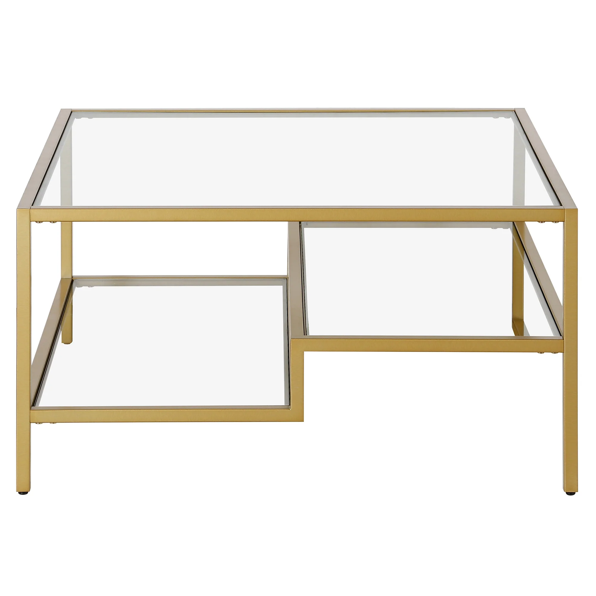 Gold Glass And Steel Square Coffee Table With Two Shelves By Homeroots - Image 3