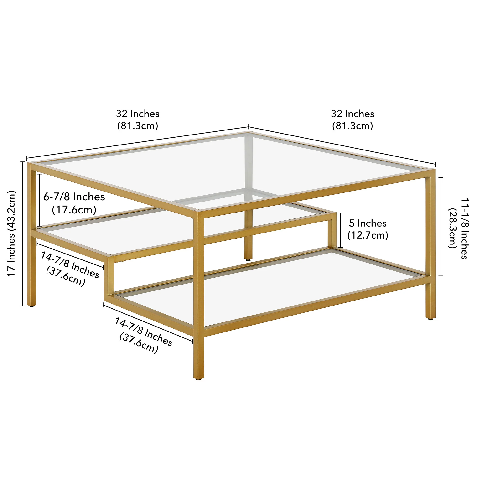 Gold Glass And Steel Square Coffee Table With Two Shelves By Homeroots - Image 7