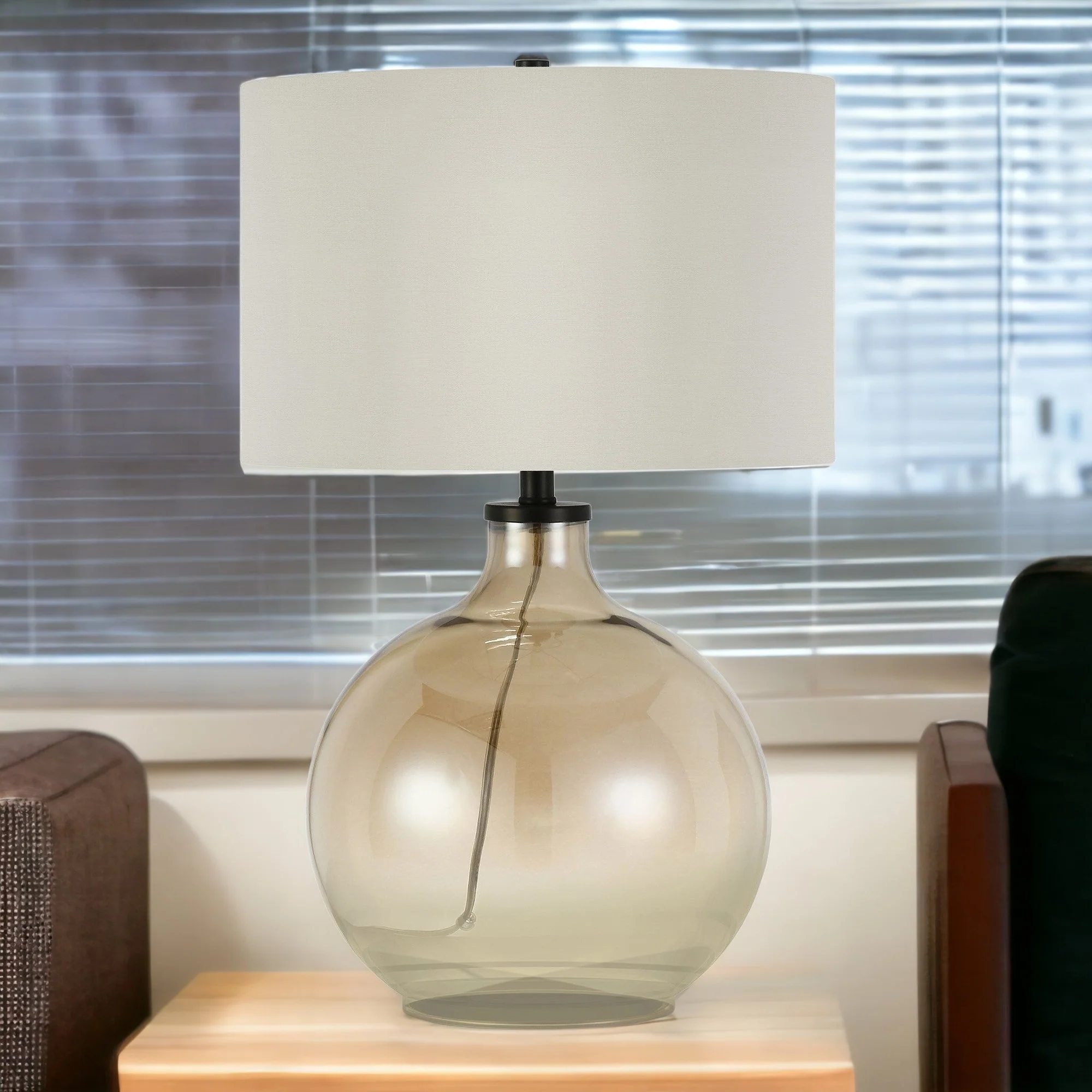 Gold Glass Globe Table Lamp With White Drum Shade By Homeroots - Image 2
