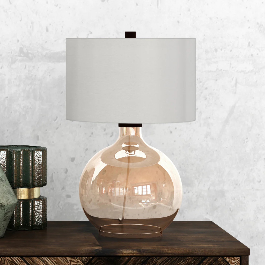 Gold Glass Globe Table Lamp With White Drum Shade By Homeroots - Image 4