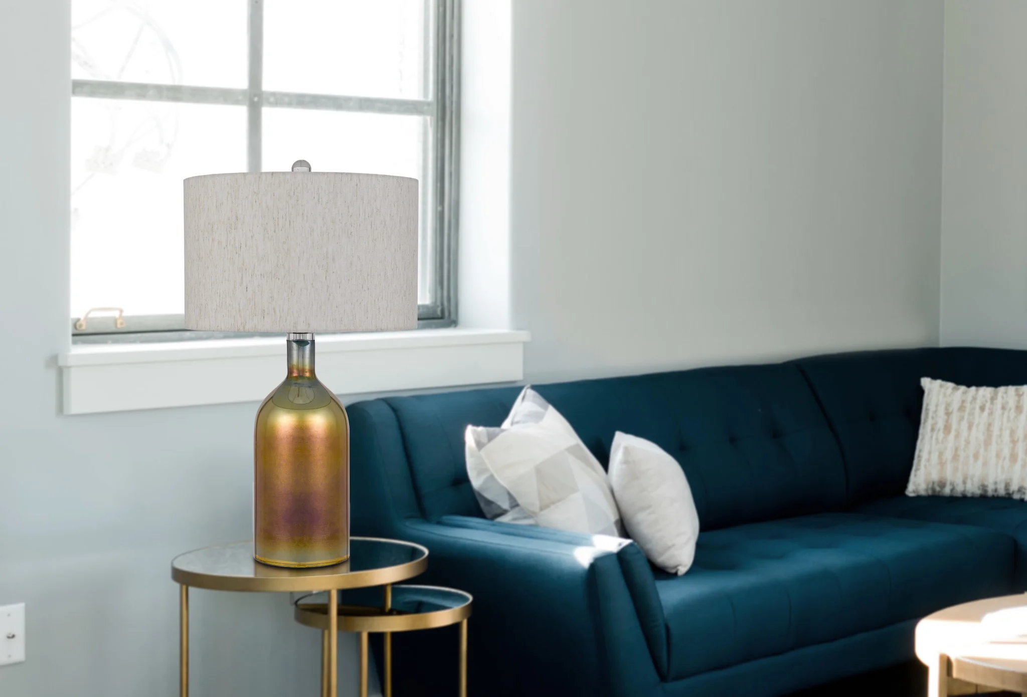 Gold Glass Novelty Table Lamp With Gray Drum Shade By Homeroots - Image 5