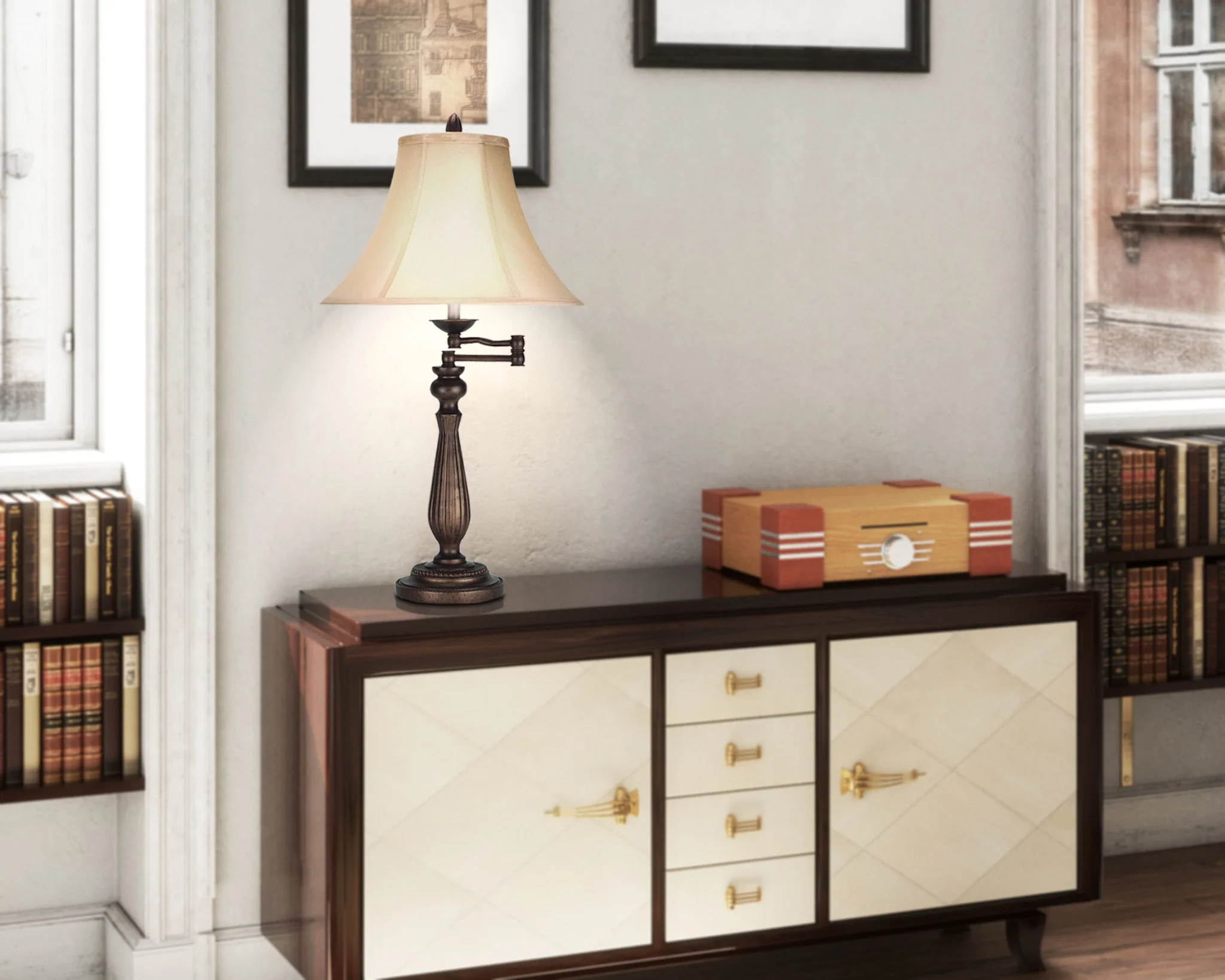 Gold Glass Novelty Table Lamp With Gray Drum Shade By Homeroots - Image 9