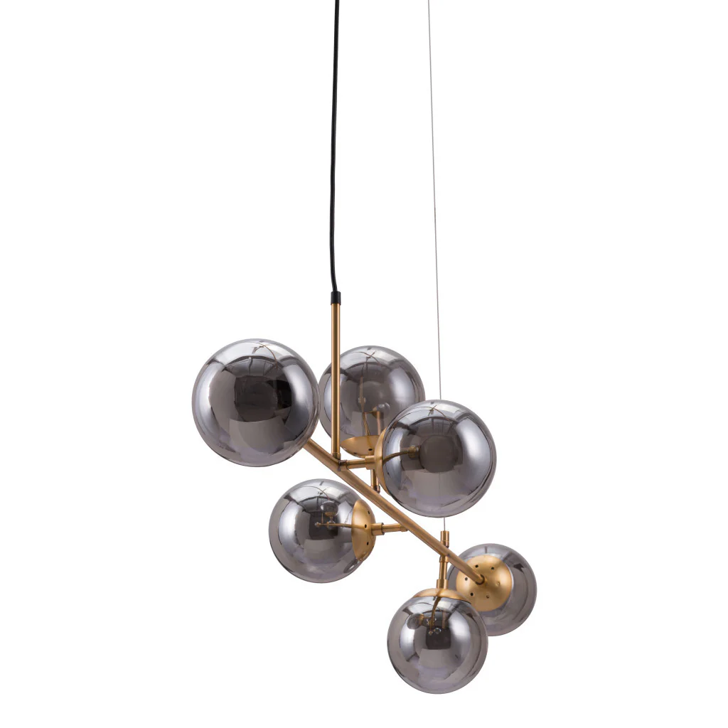 Gold Kitchen Island Six Light Metal Dimmable Ceiling Light With Clear Shades By Homeroots - Image 3