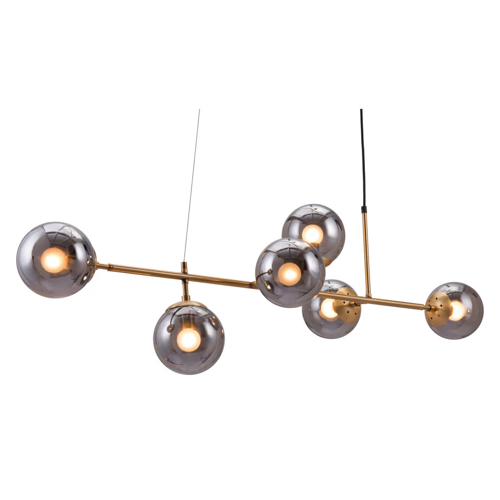 Gold Kitchen Island Six Light Metal Dimmable Ceiling Light With Clear Shades By Homeroots - Image 4
