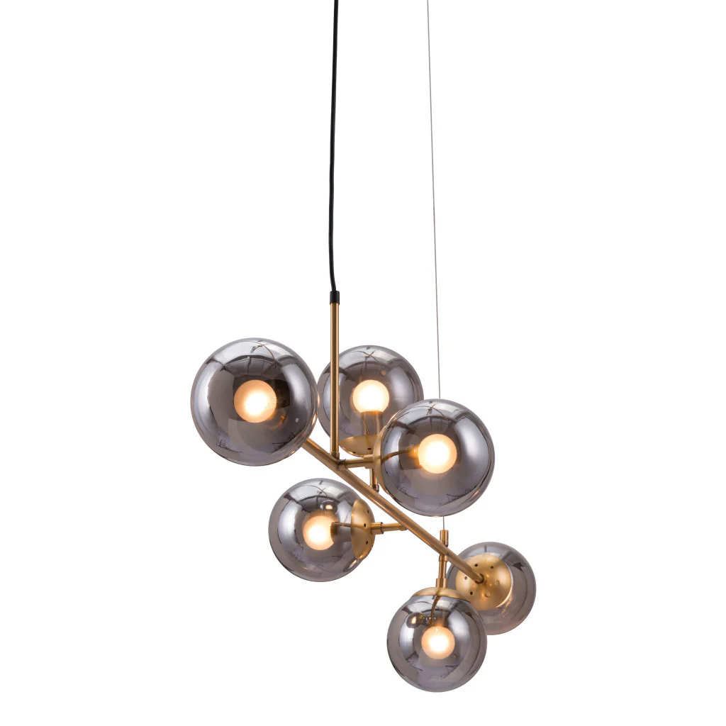 Gold Kitchen Island Six Light Metal Dimmable Ceiling Light With Clear Shades By Homeroots - Image 6