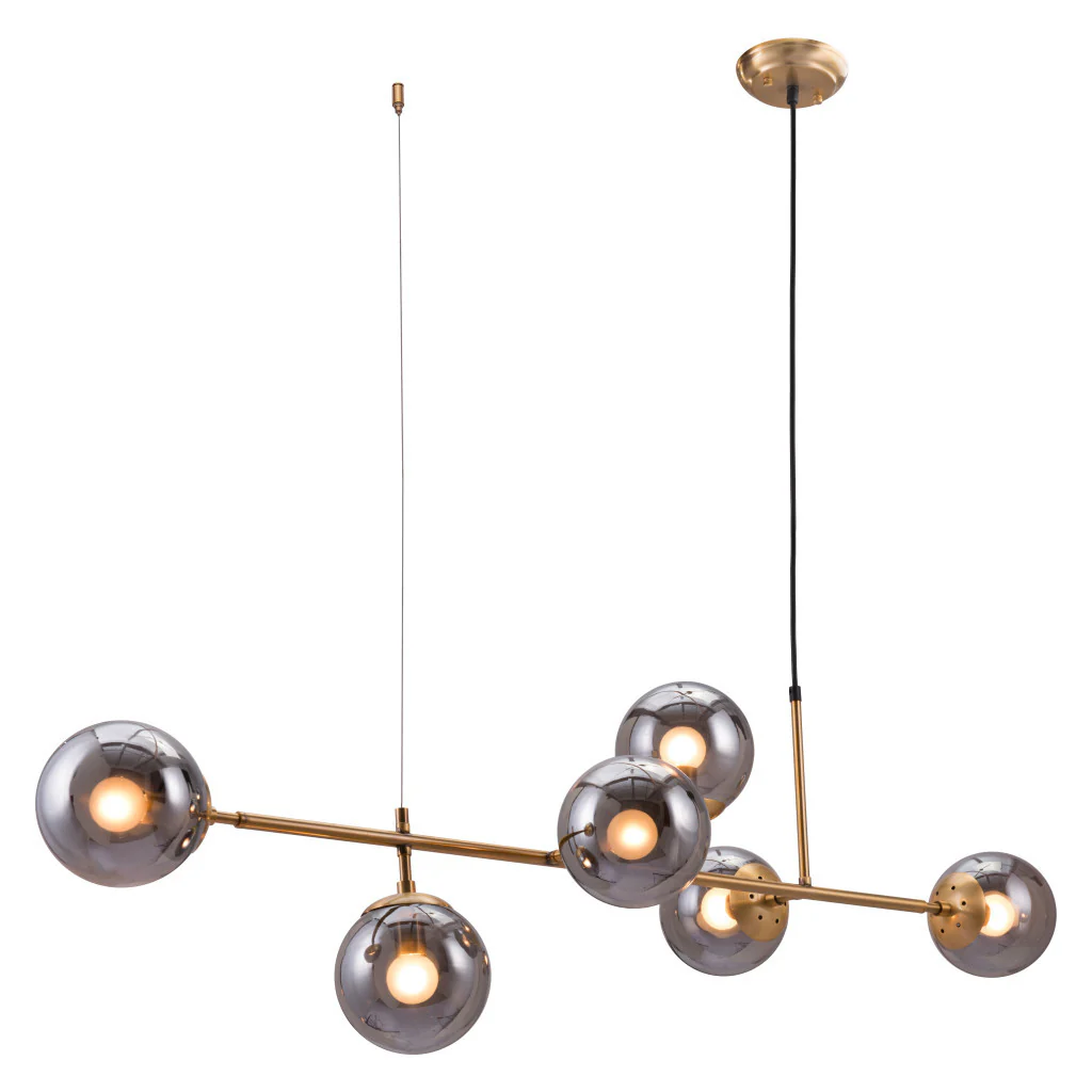 Gold Kitchen Island Six Light Metal Dimmable Ceiling Light With Clear Shades By Homeroots - Image 7