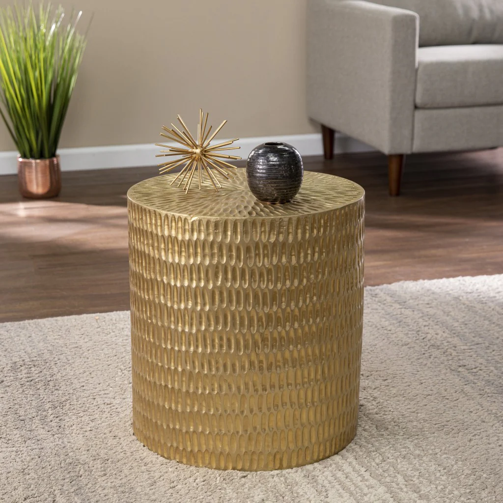 Gold Manufactured Wood And Solid Wood Round End Table By Homeroots - Image 6