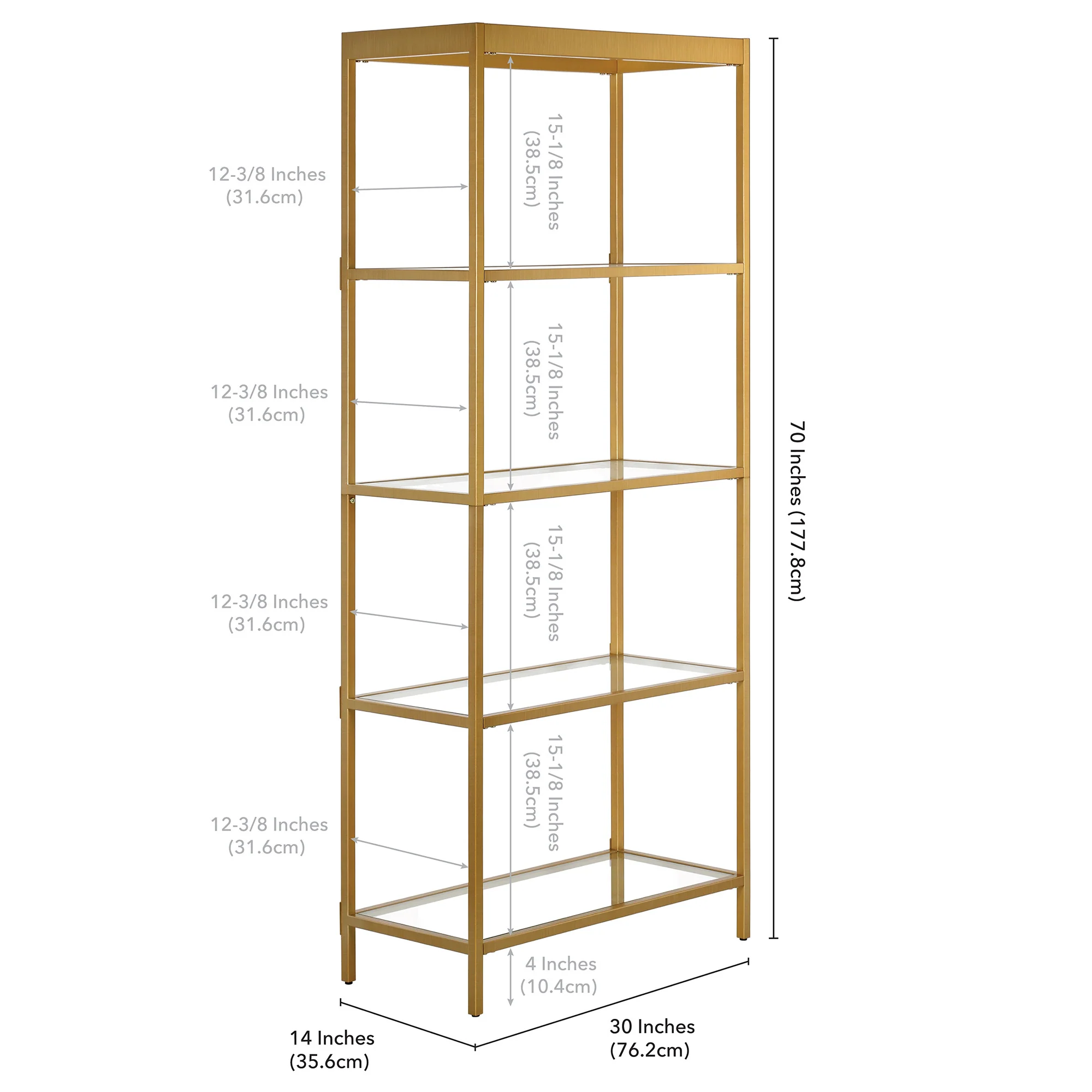 Gold Metal and Glass Four Tier Etagere Bookcase By Homeroots - Image 3