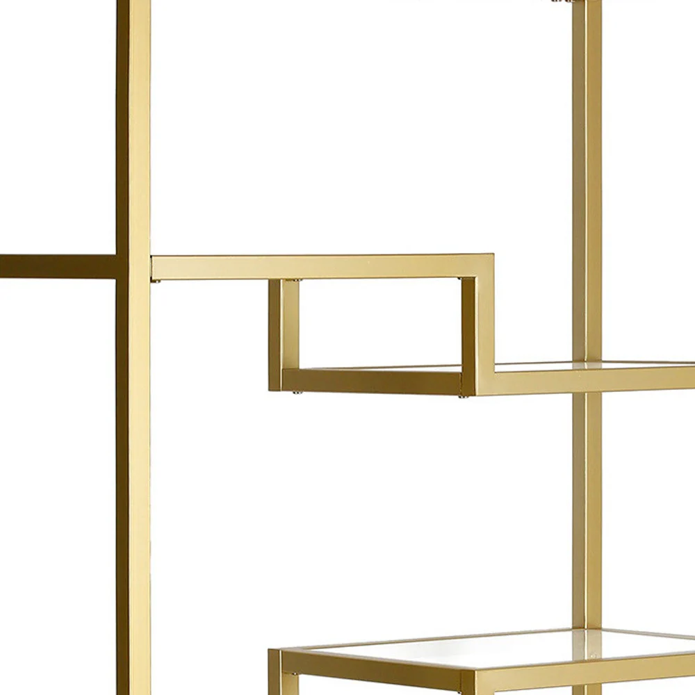 Gold Metal and Glass Seven Tier Etagere Bookcase By Homeroots - Image 3