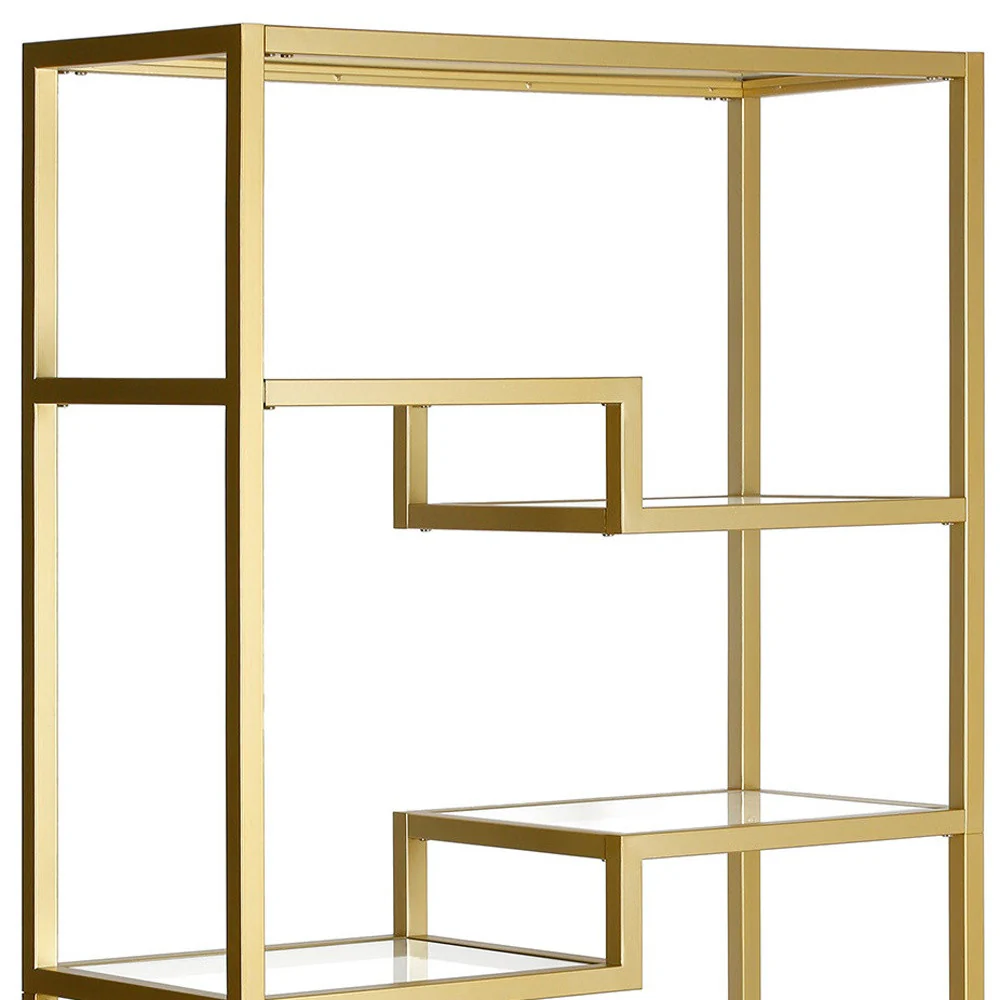 Gold Metal and Glass Seven Tier Etagere Bookcase By Homeroots - Image 4
