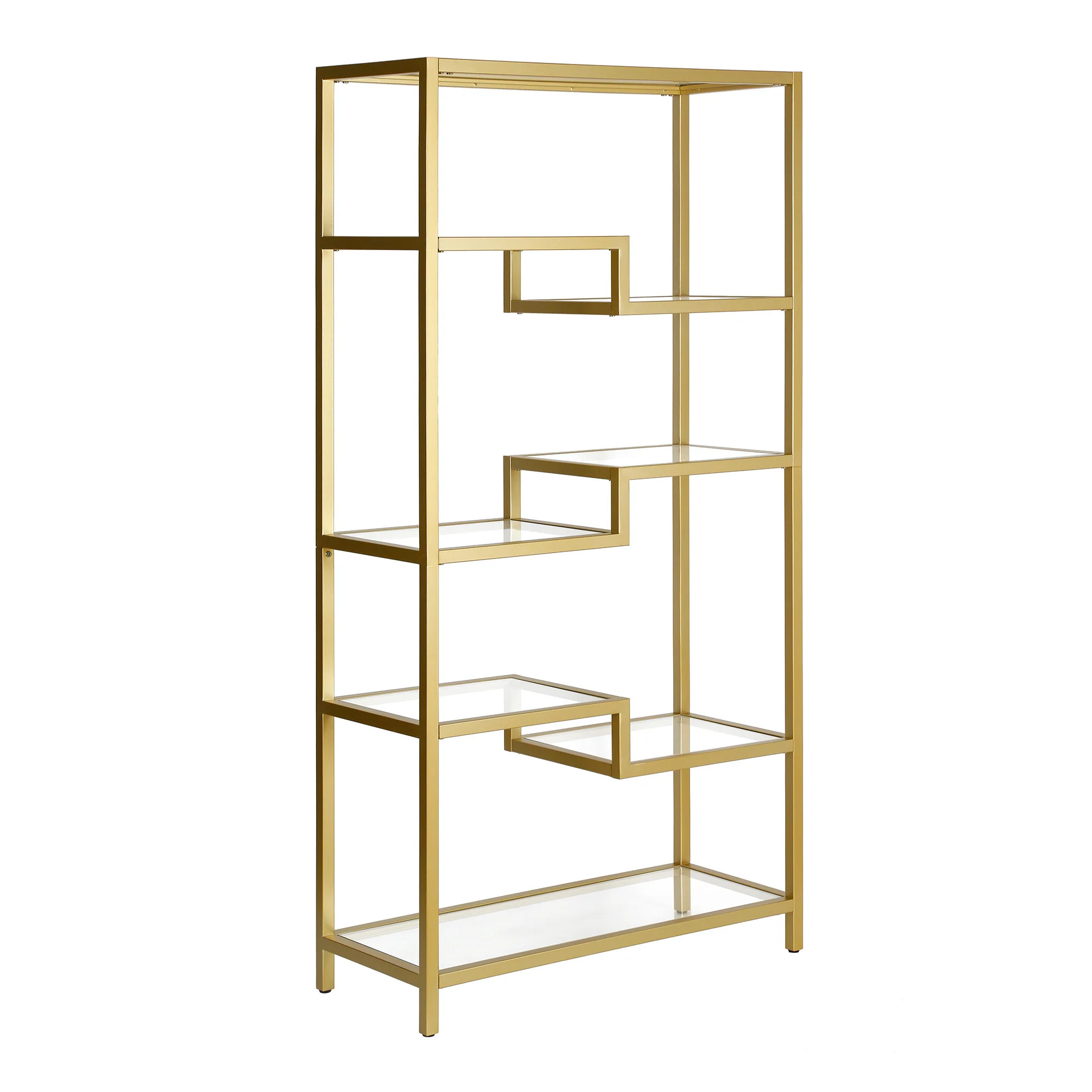 Gold Metal and Glass Seven Tier Etagere Bookcase By Homeroots - Image 5