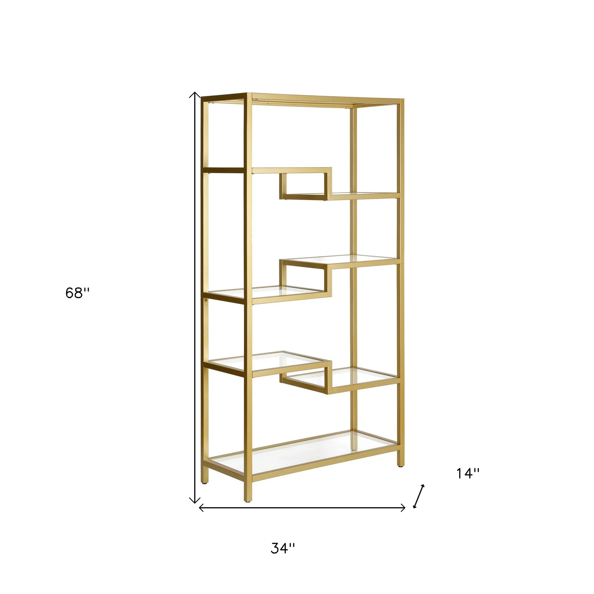 Gold Metal and Glass Seven Tier Etagere Bookcase By Homeroots - Image 6