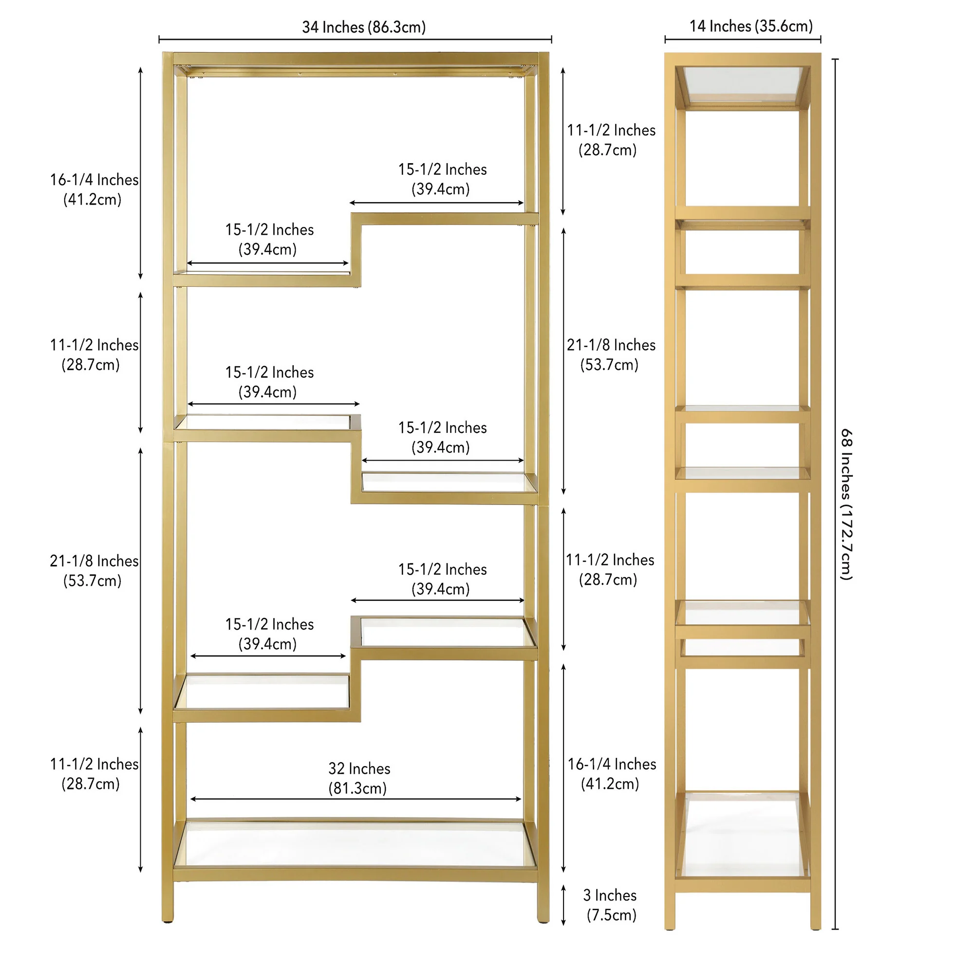 Gold Metal and Glass Seven Tier Etagere Bookcase By Homeroots - Image 8
