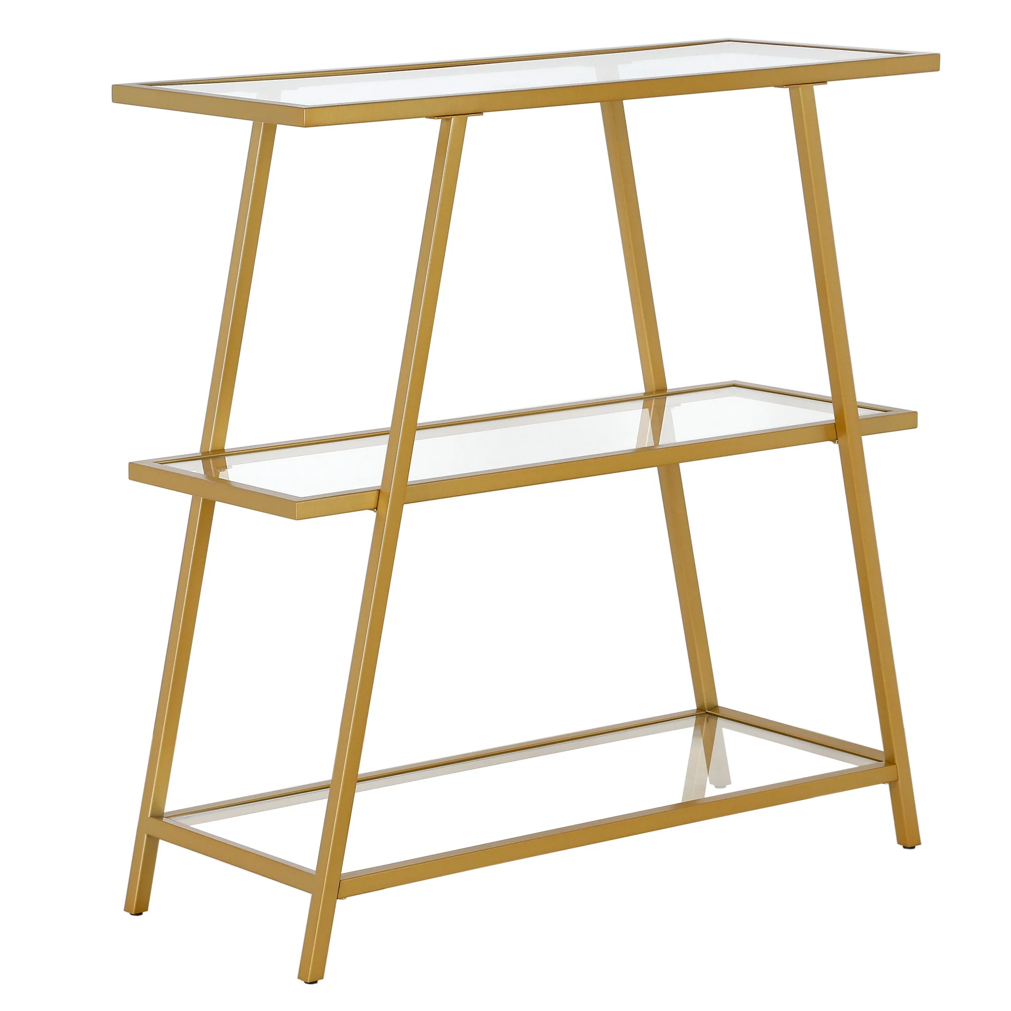 Gold Metal And Glass Three Tier Etagere Bookcase By Homeroots - Image 3