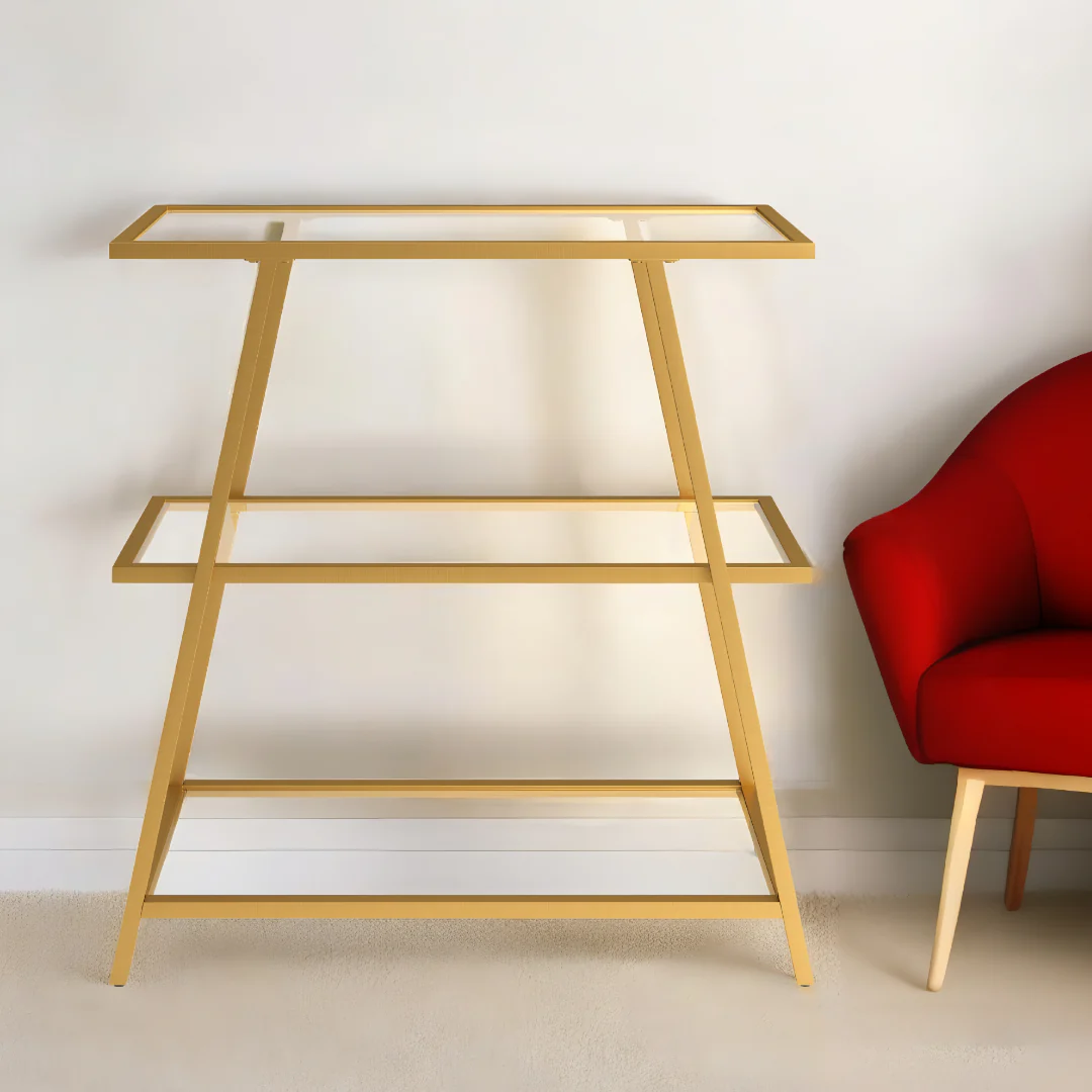 Gold Metal And Glass Three Tier Etagere Bookcase By Homeroots - Image 7