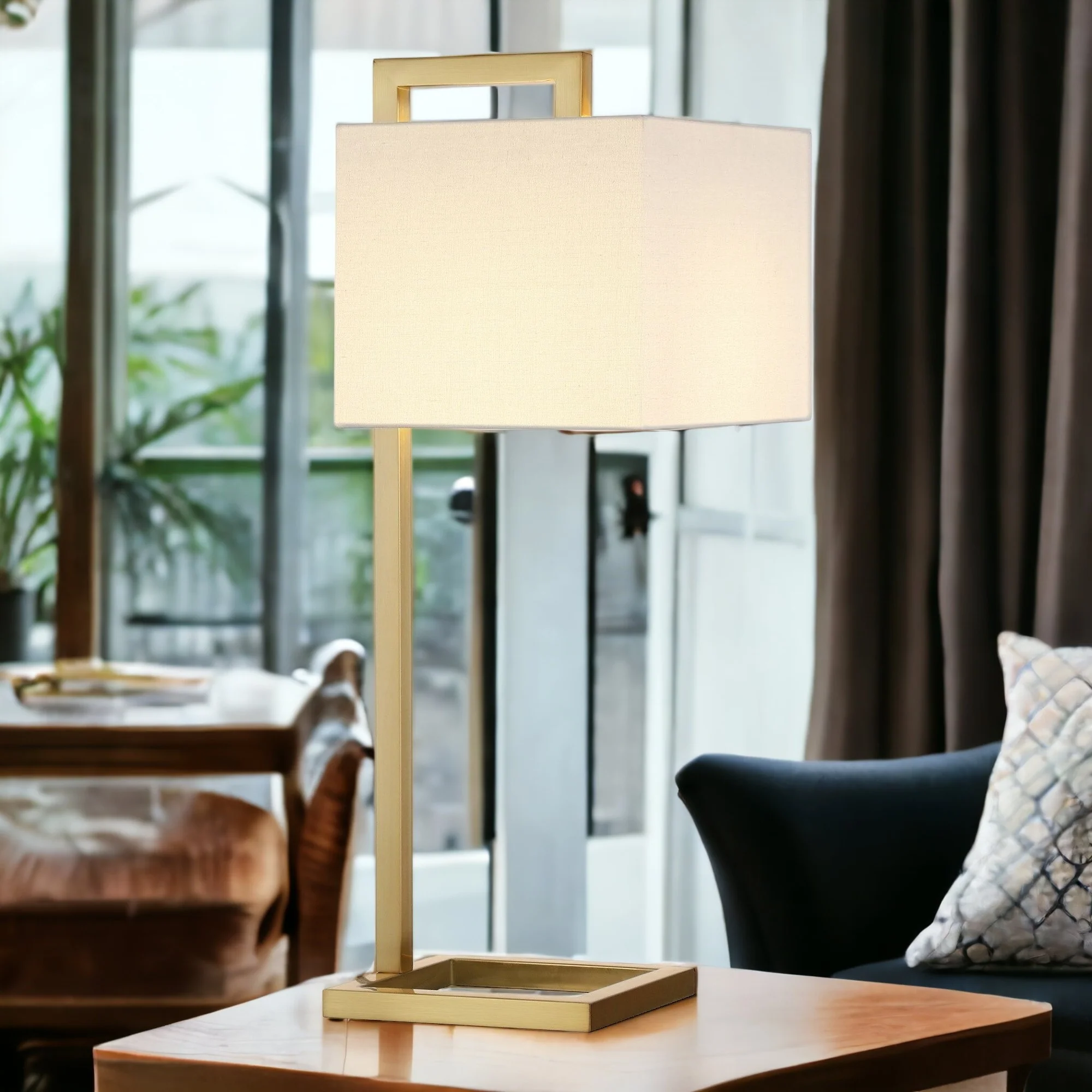 Gold Metal Arched Table Lamp With White Square Shade By Homeroots - Image 2