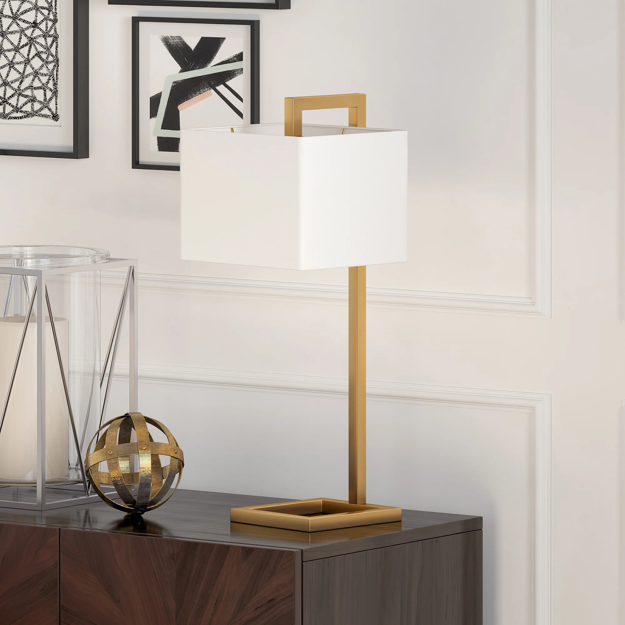 Gold Metal Arched Table Lamp With White Square Shade By Homeroots - Image 4