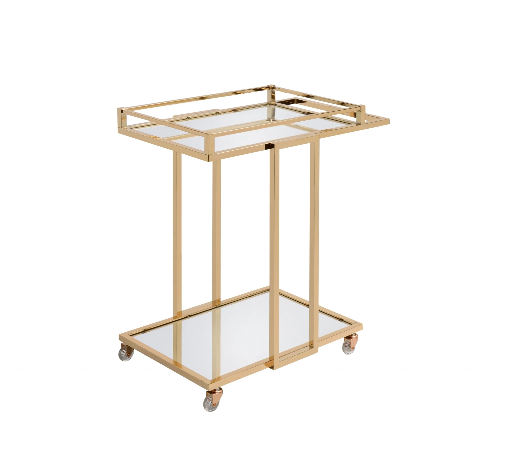 Gold Metal Mirror Casters Serving Cart By Homeroots - Image 2