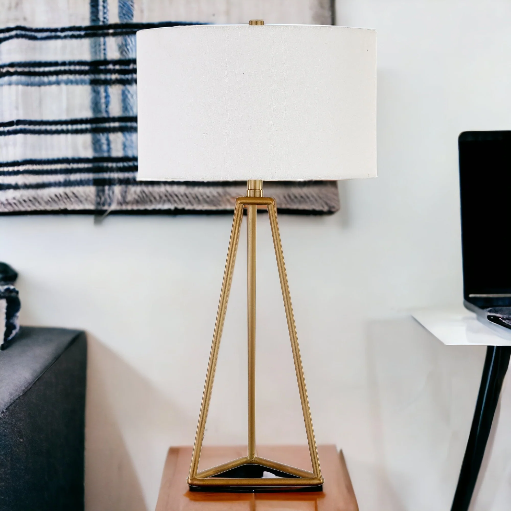 Gold Metal Table Lamp With White Drum Shade By Homeroots - Image 2