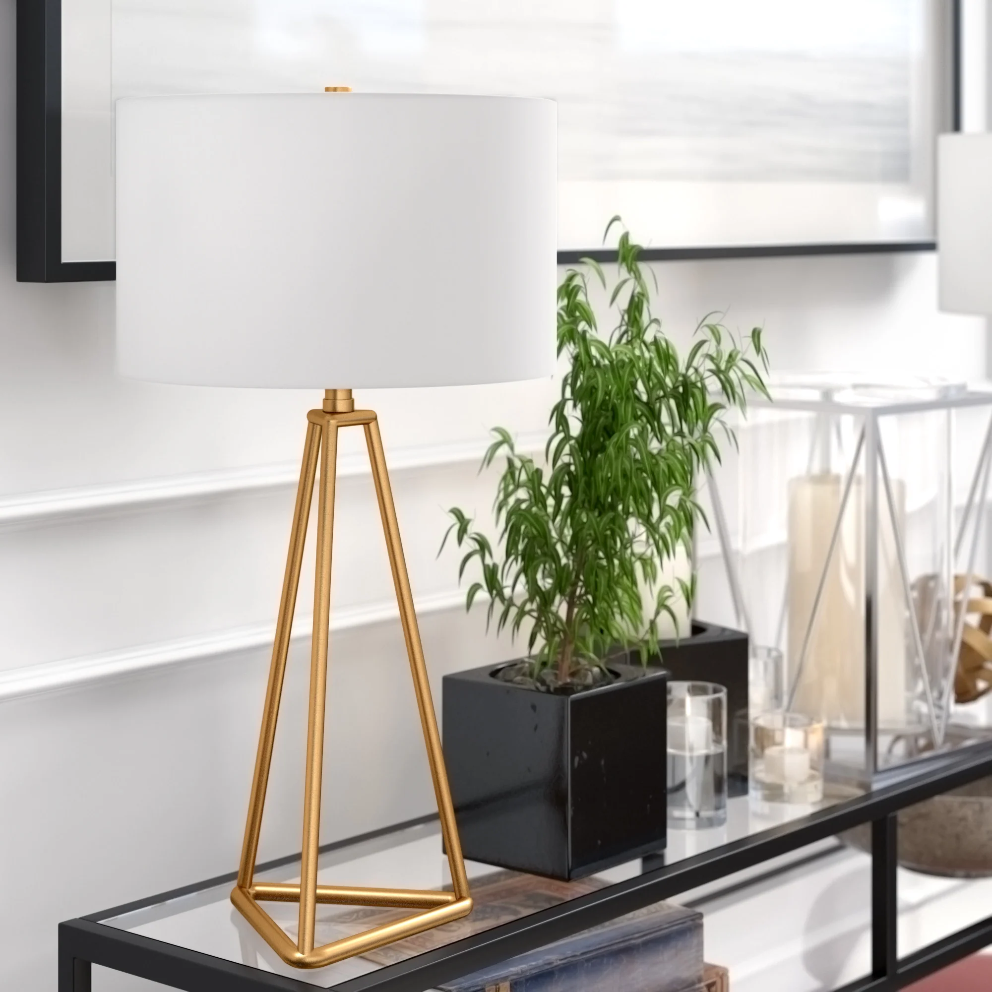 Gold Metal Table Lamp With White Drum Shade By Homeroots - Image 3