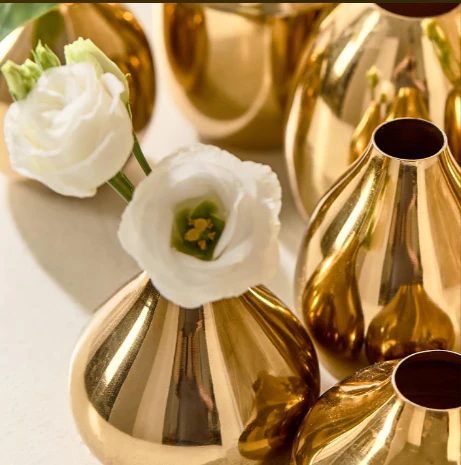 Gold-Plated Nickel Vases Set Of 21 By Tozai Home - Image 2