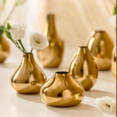 Gold-Plated Nickel Vases Set Of 21 By Tozai Home - Image 3