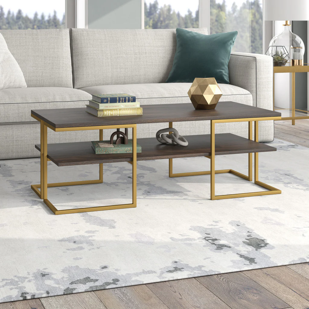 Gold Steel Coffee Table With Shelf By Homeroots - Image 5