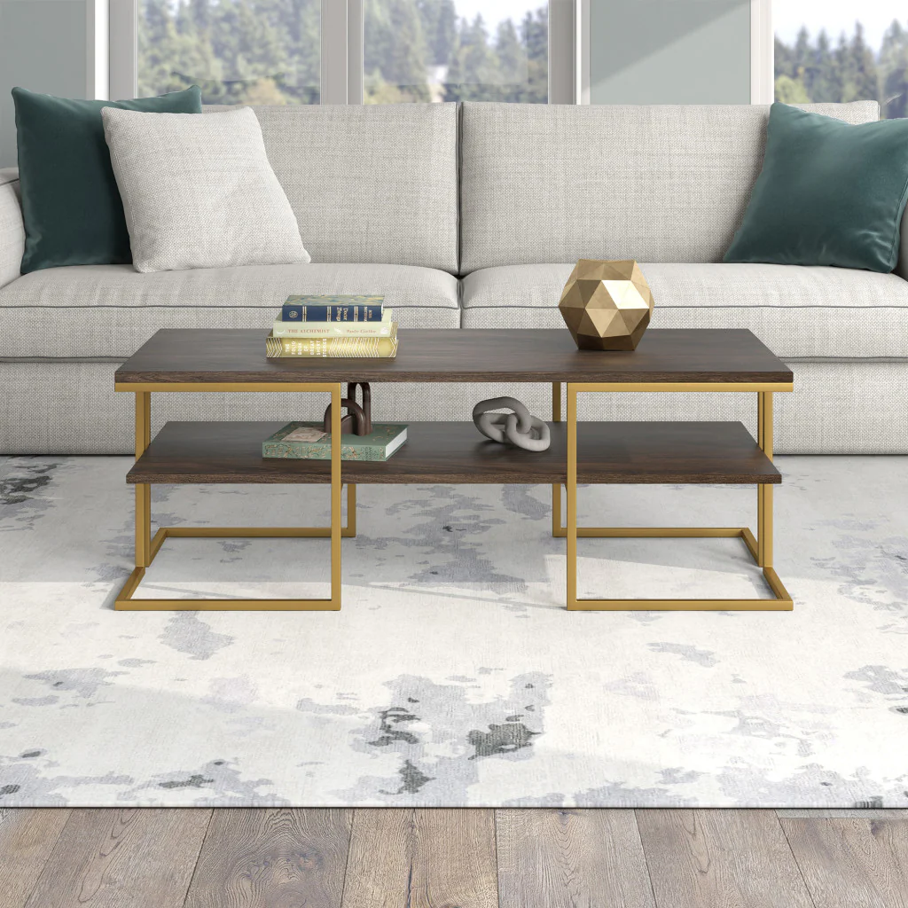 Gold Steel Coffee Table With Shelf By Homeroots - Image 7
