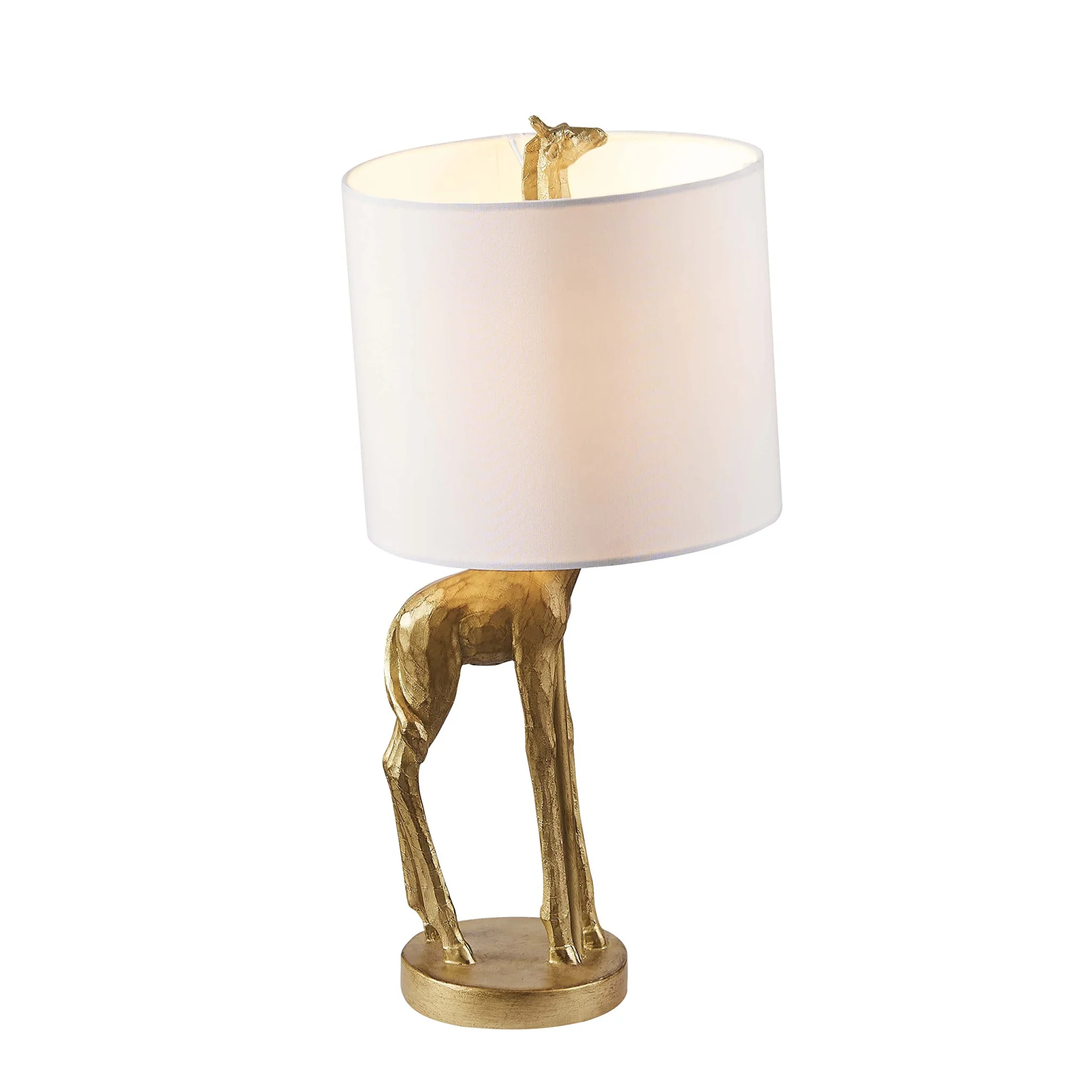 Gold Textured Giraffe Table Lamp With White Drum Shade By Homeroots - Image 3