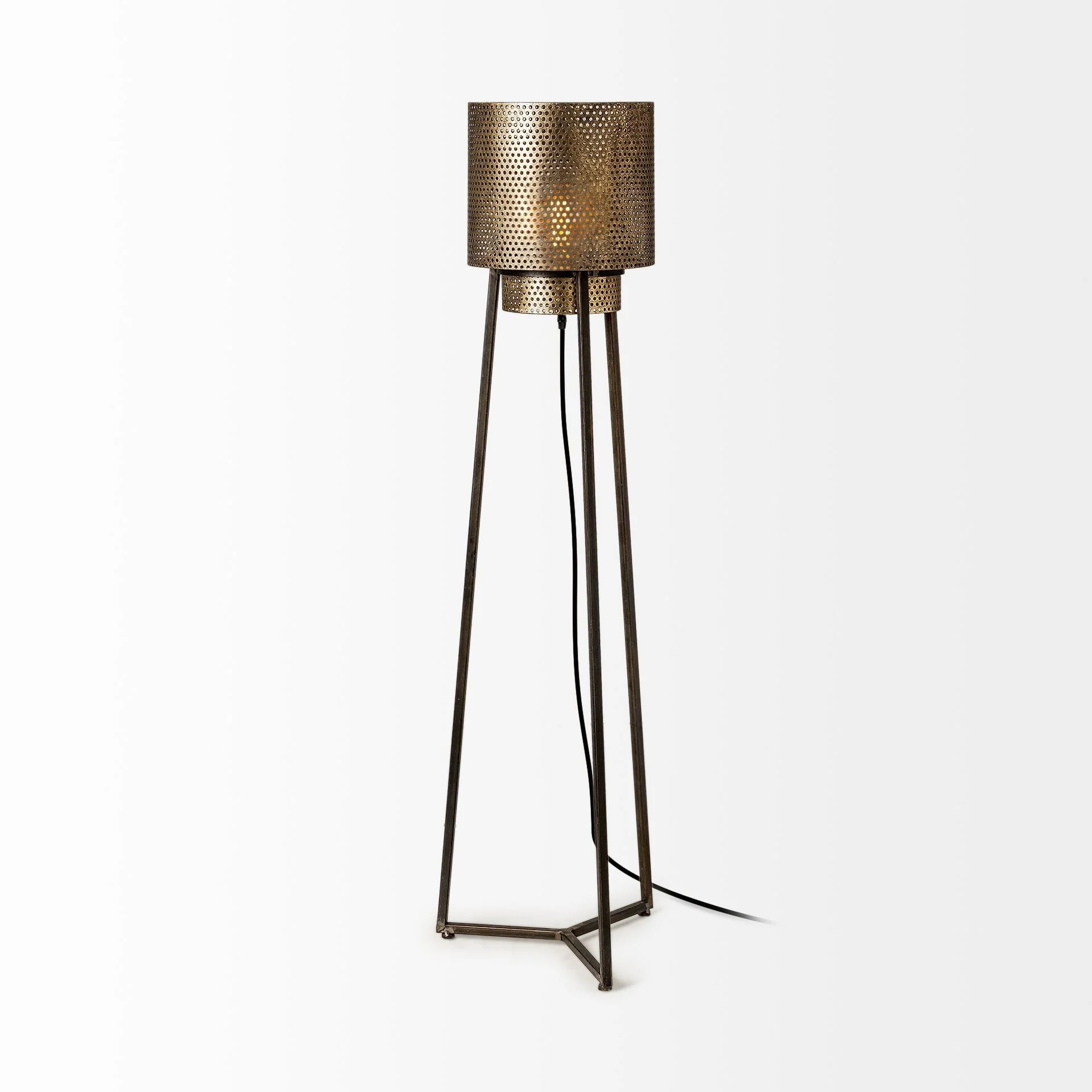 Gold Textured Tripod Floor Lamp By Homeroots - Image 3