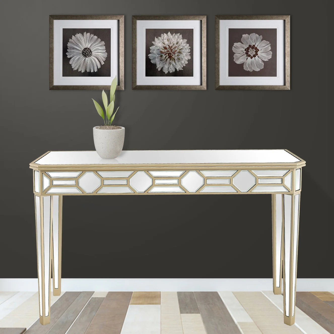 Gold Trimmed Mirrored Console Table By Homeroots - Image 7
