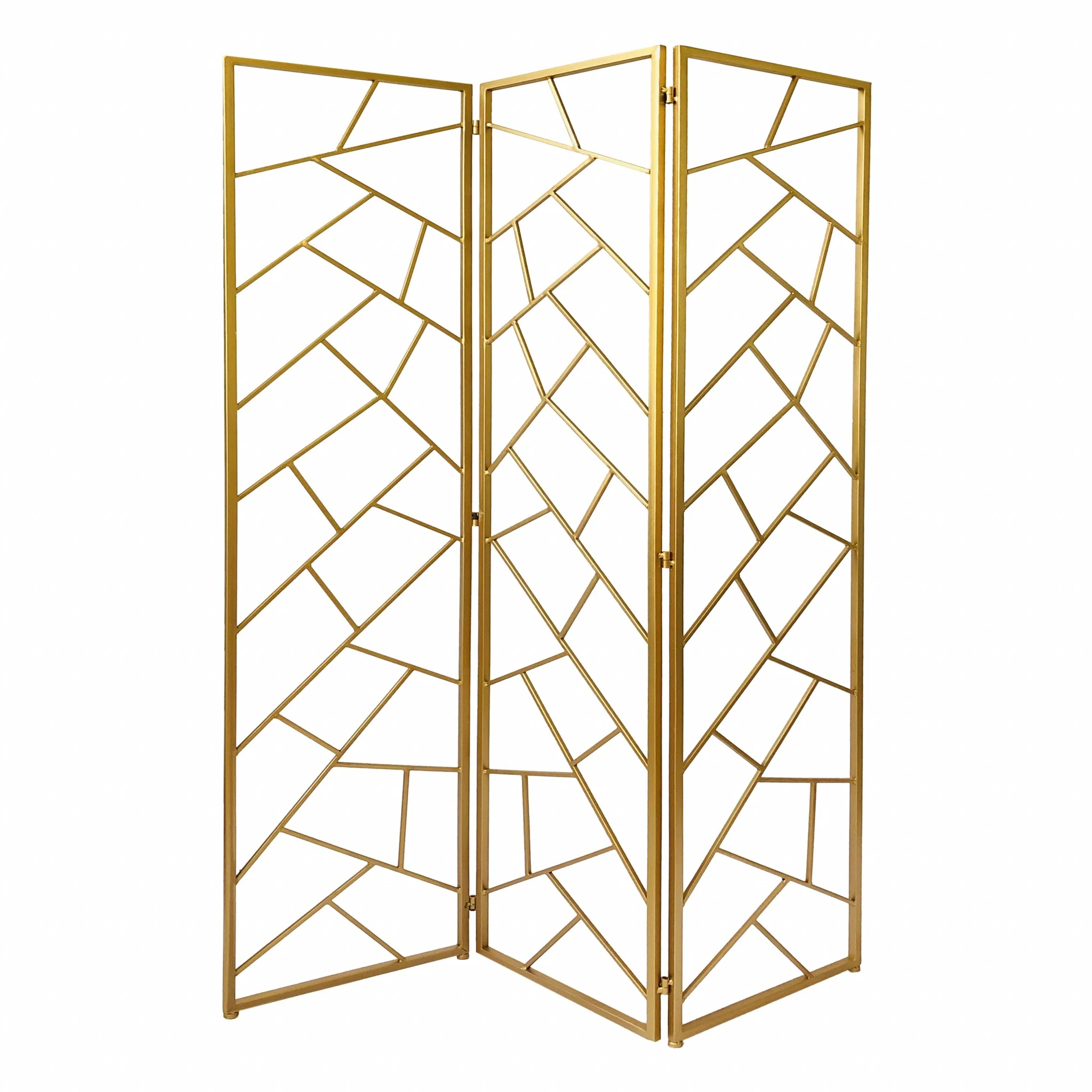 Golden Abstract Geo Three Panel Room Divider Screen By Homeroots - Image 2