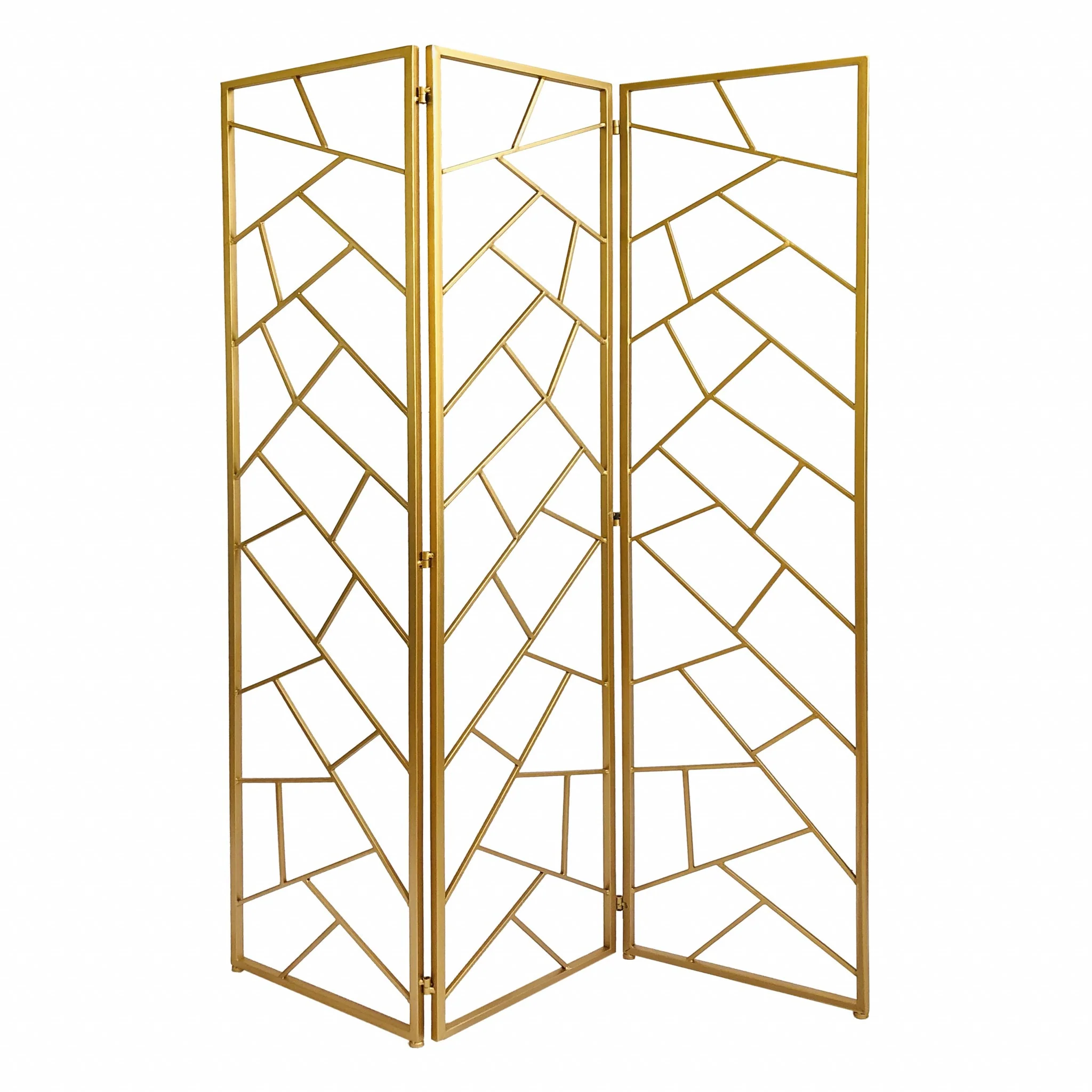 Golden Abstract Geo Three Panel Room Divider Screen By Homeroots - Image 4