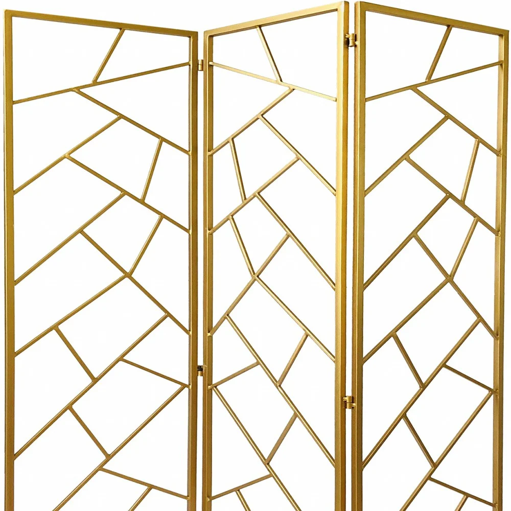 Golden Abstract Geo Three Panel Room Divider Screen By Homeroots - Image 5