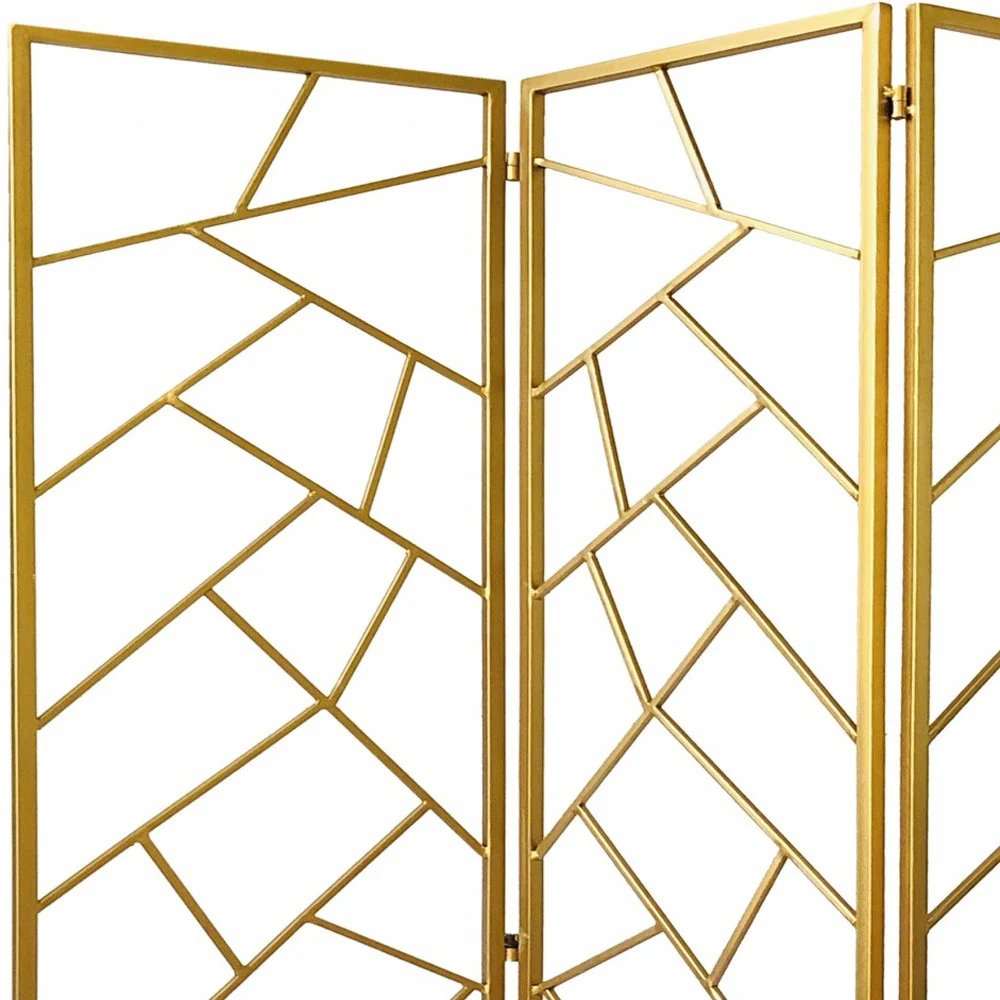 Golden Abstract Geo Three Panel Room Divider Screen By Homeroots - Image 6