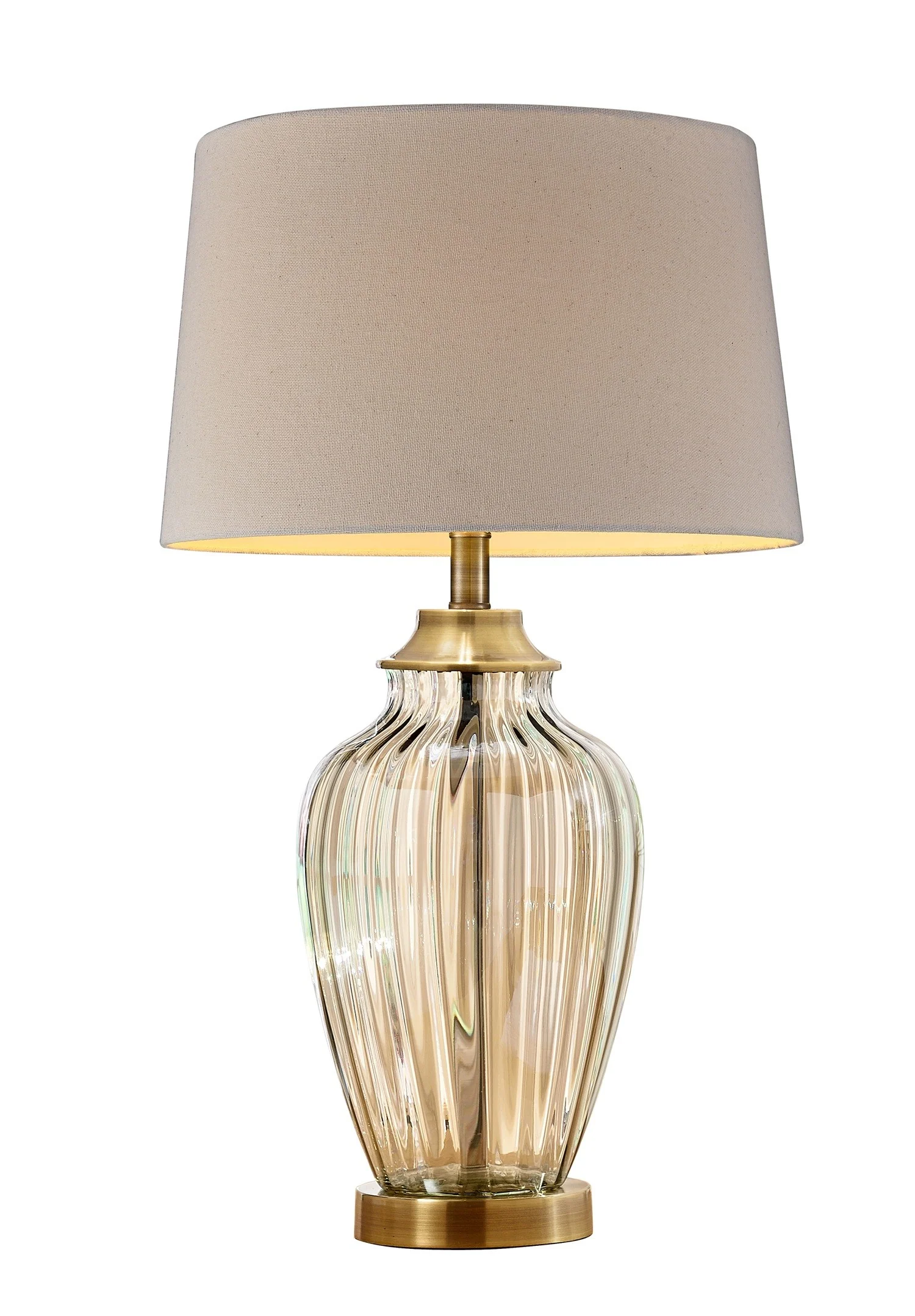 Golden Hue Glass Table Lamp with Cream Fabric Shade By Homeroots - Image 2