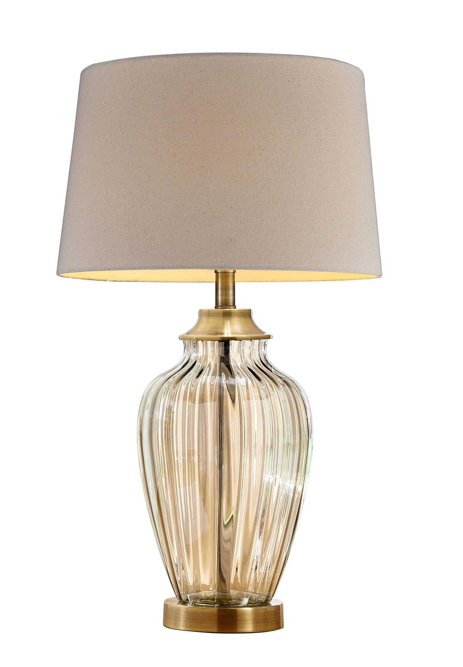Golden Hue Glass Table Lamp with Cream Fabric Shade By Homeroots - Image 3
