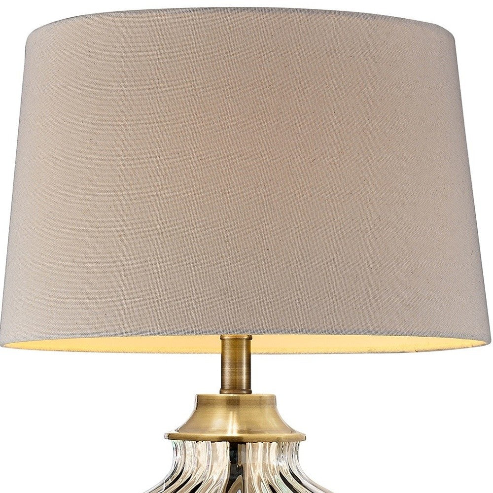 Golden Hue Glass Table Lamp with Cream Fabric Shade By Homeroots - Image 4