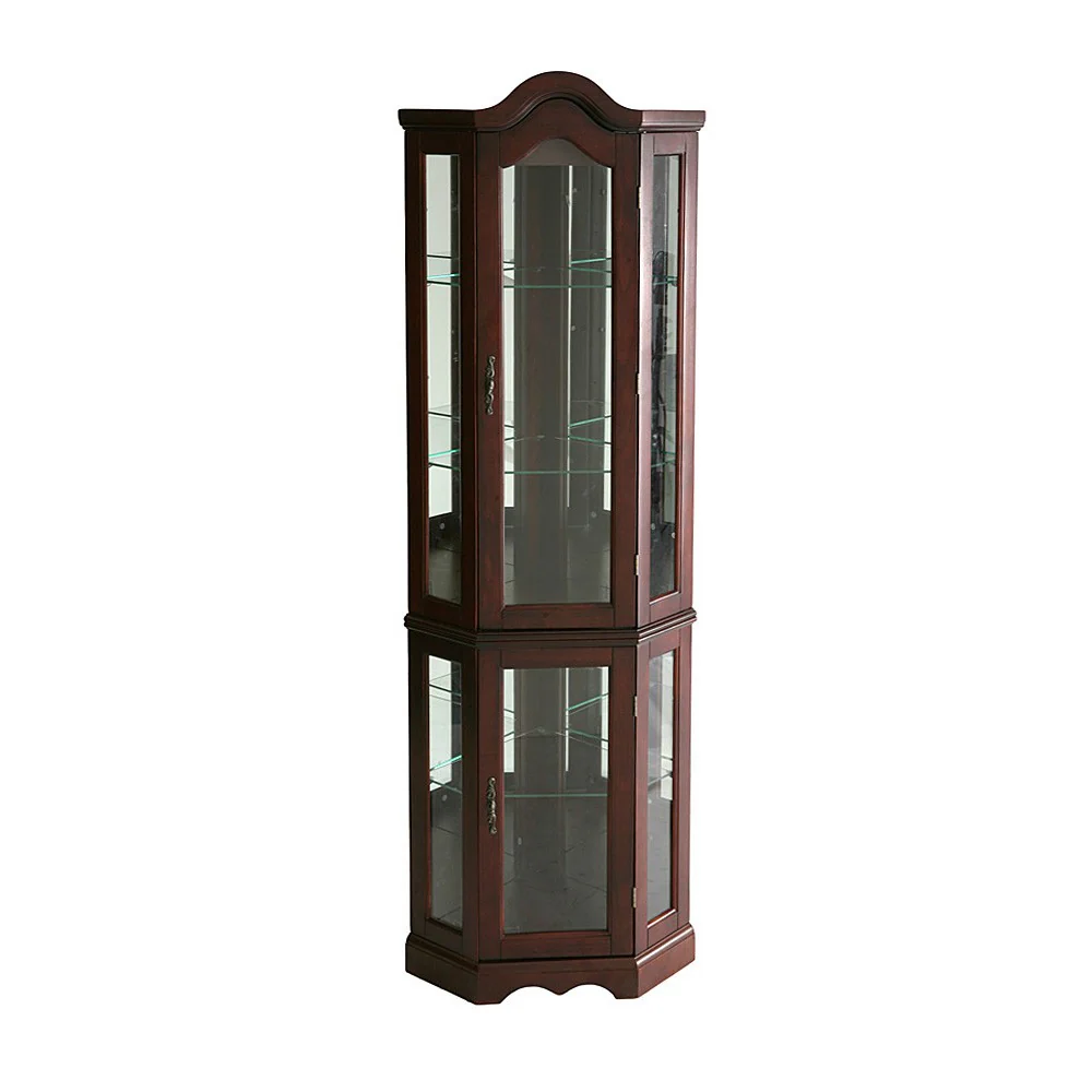 Golden Oak Scallop Top Lighted Corner Curio Cabinet By Homeroots - Image 6
