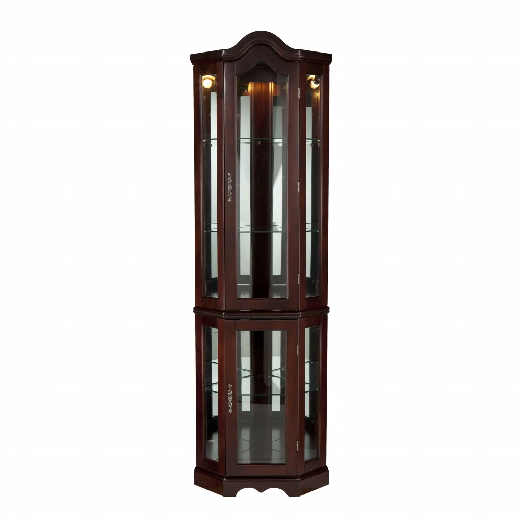 Golden Oak Scallop Top Lighted Corner Curio Cabinet By Homeroots - Image 8