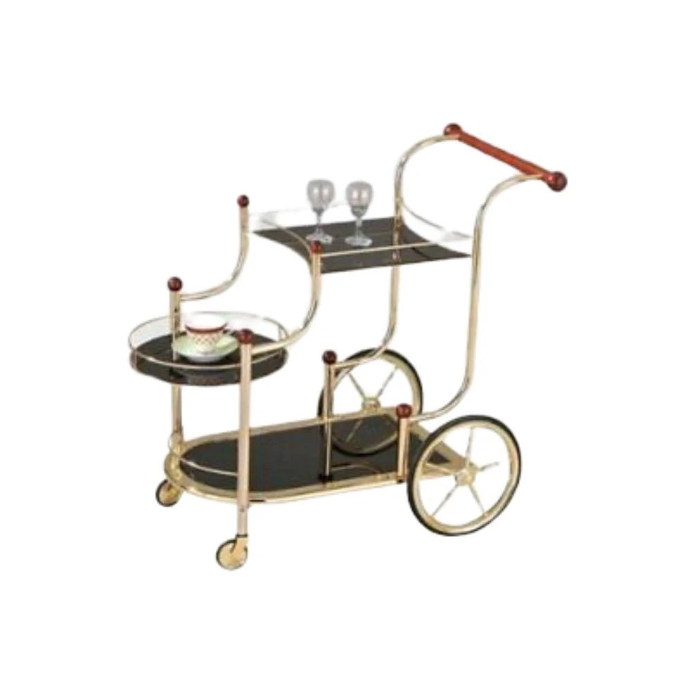 Golden Plated And Black Glass Serving Cart By Homeroots - Image 2