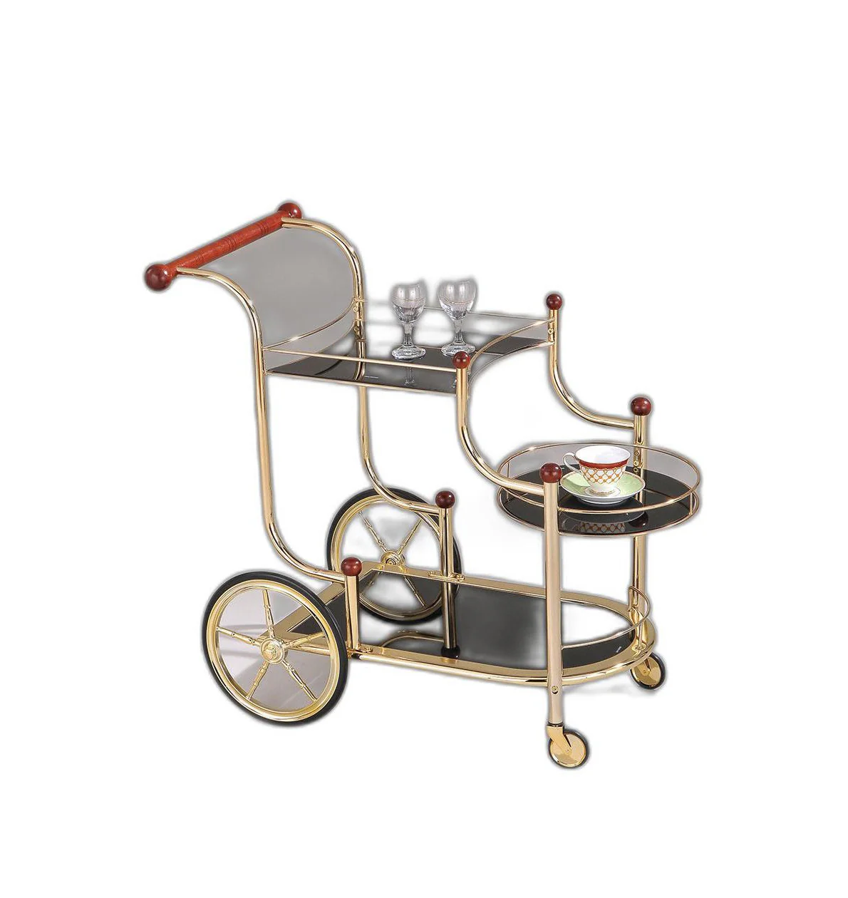 Golden Plated And Black Glass Serving Cart By Homeroots - Image 3