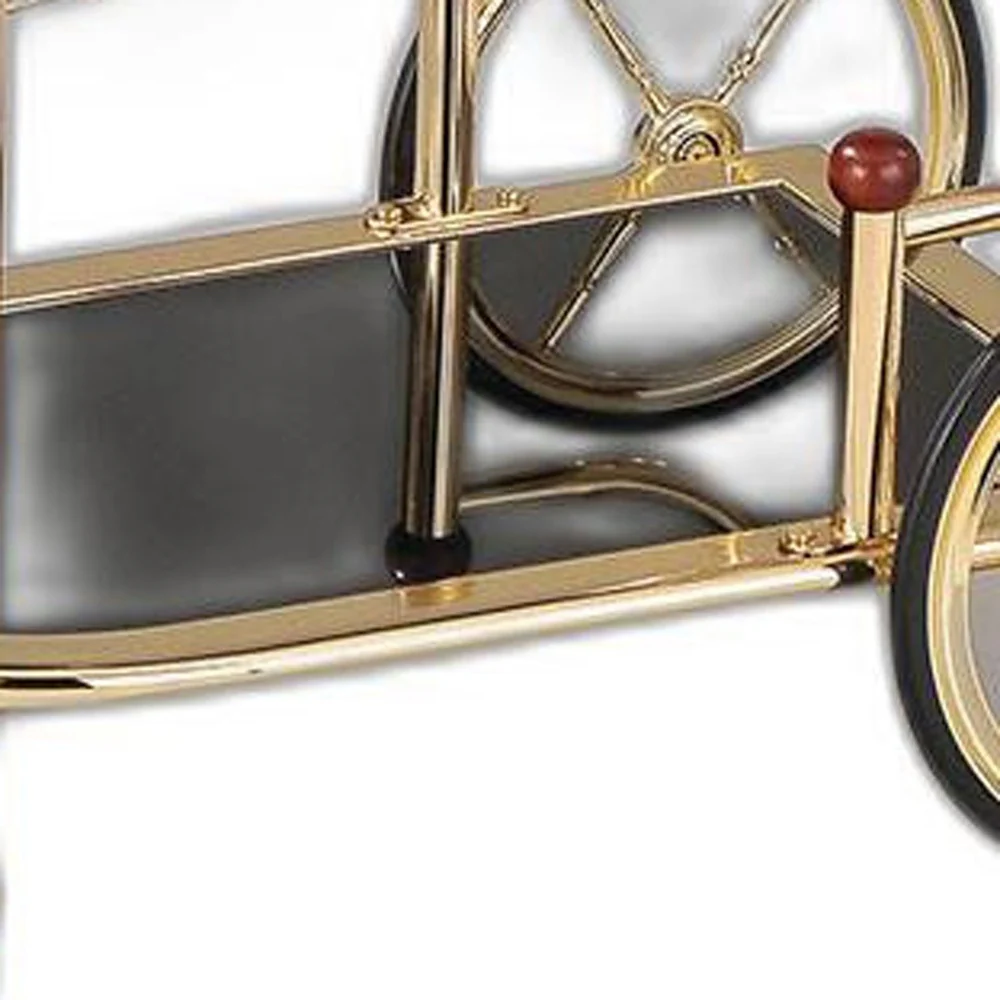 Golden Plated And Black Glass Serving Cart By Homeroots - Image 4