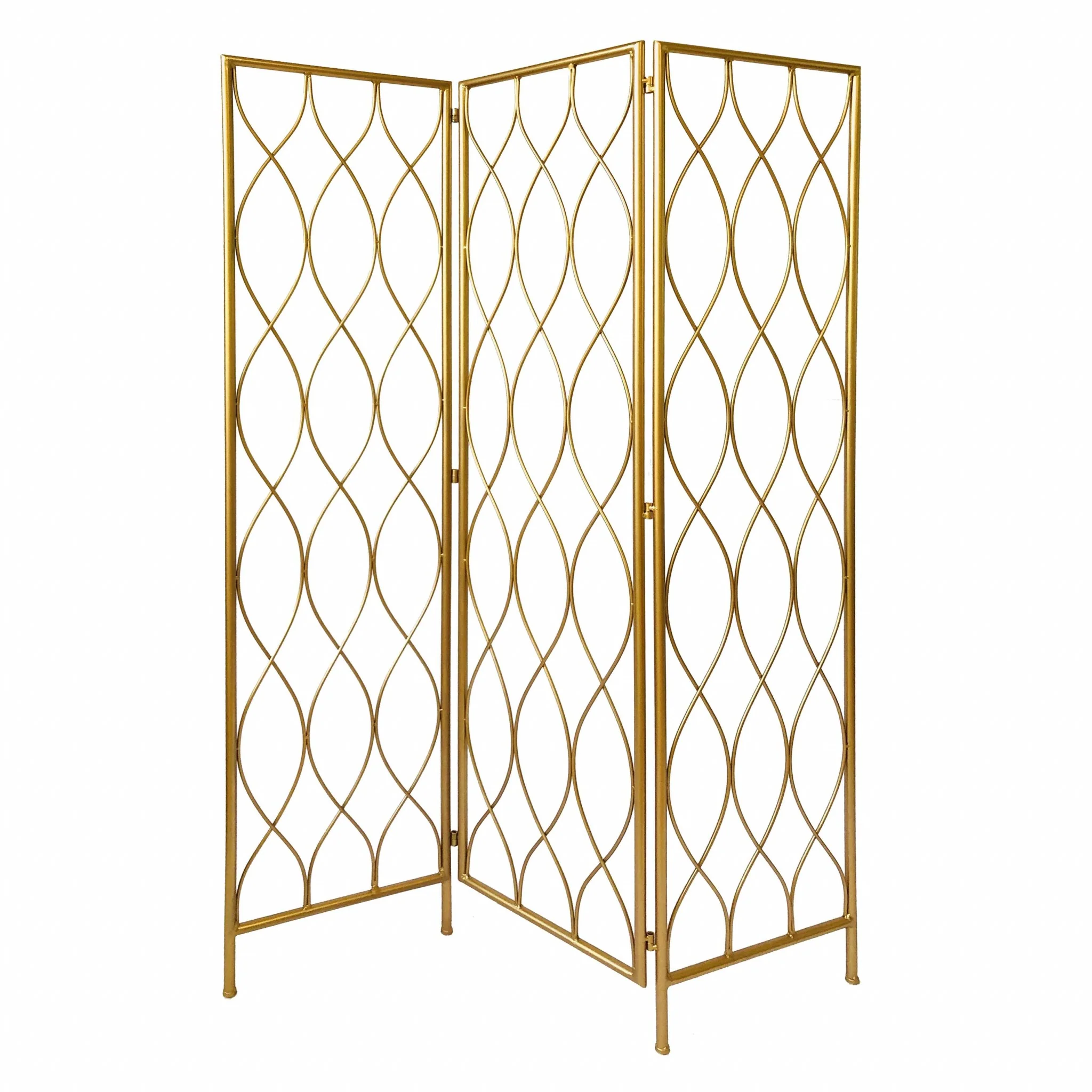 Golden Scroll Three Panel Room Divider Screen By Homeroots - Image 2