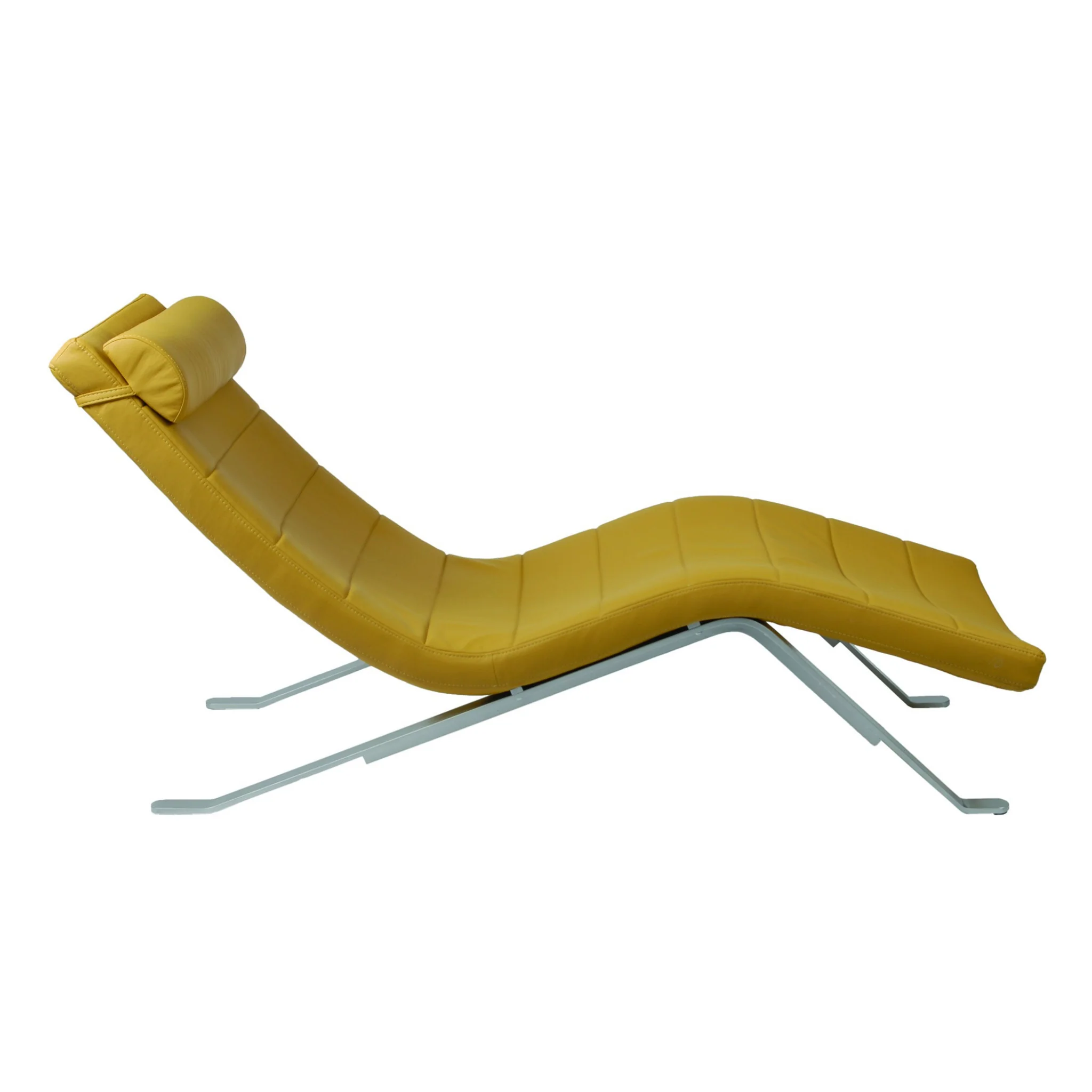 Goldenrod Faux Leather and Chrome Wavy Chaise Lounge Chair By Homeroots - Image 2