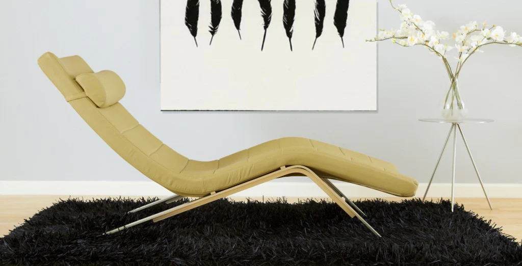 Goldenrod Faux Leather and Chrome Wavy Chaise Lounge Chair By Homeroots - Image 5