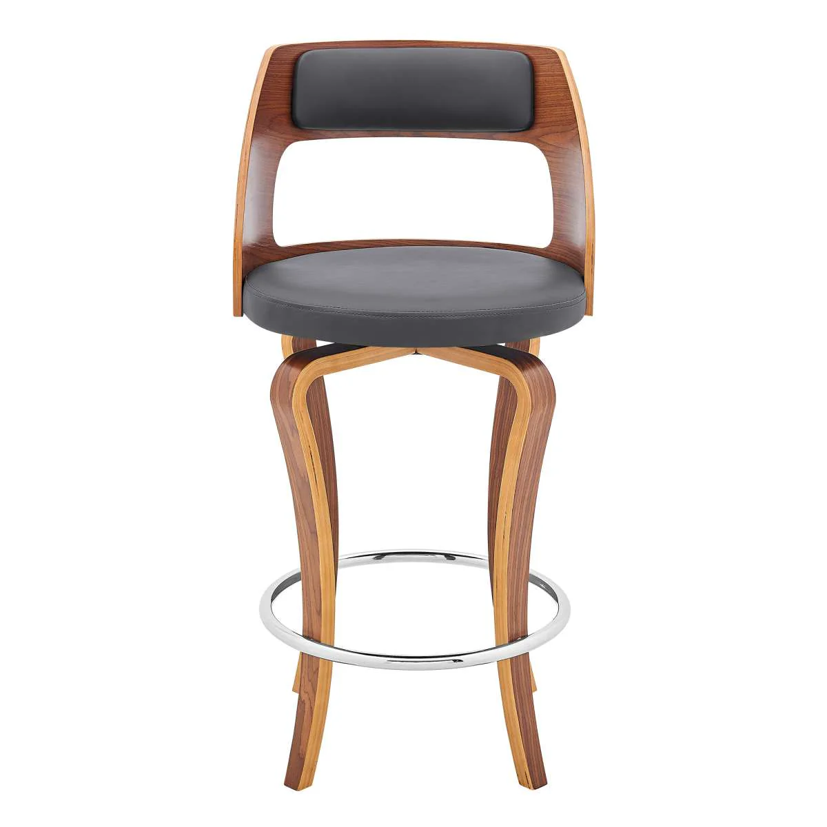 Grady 26" Swivel Gray Faux Leather and Walnut Wood Bar Stool By Armen Living - Image 2