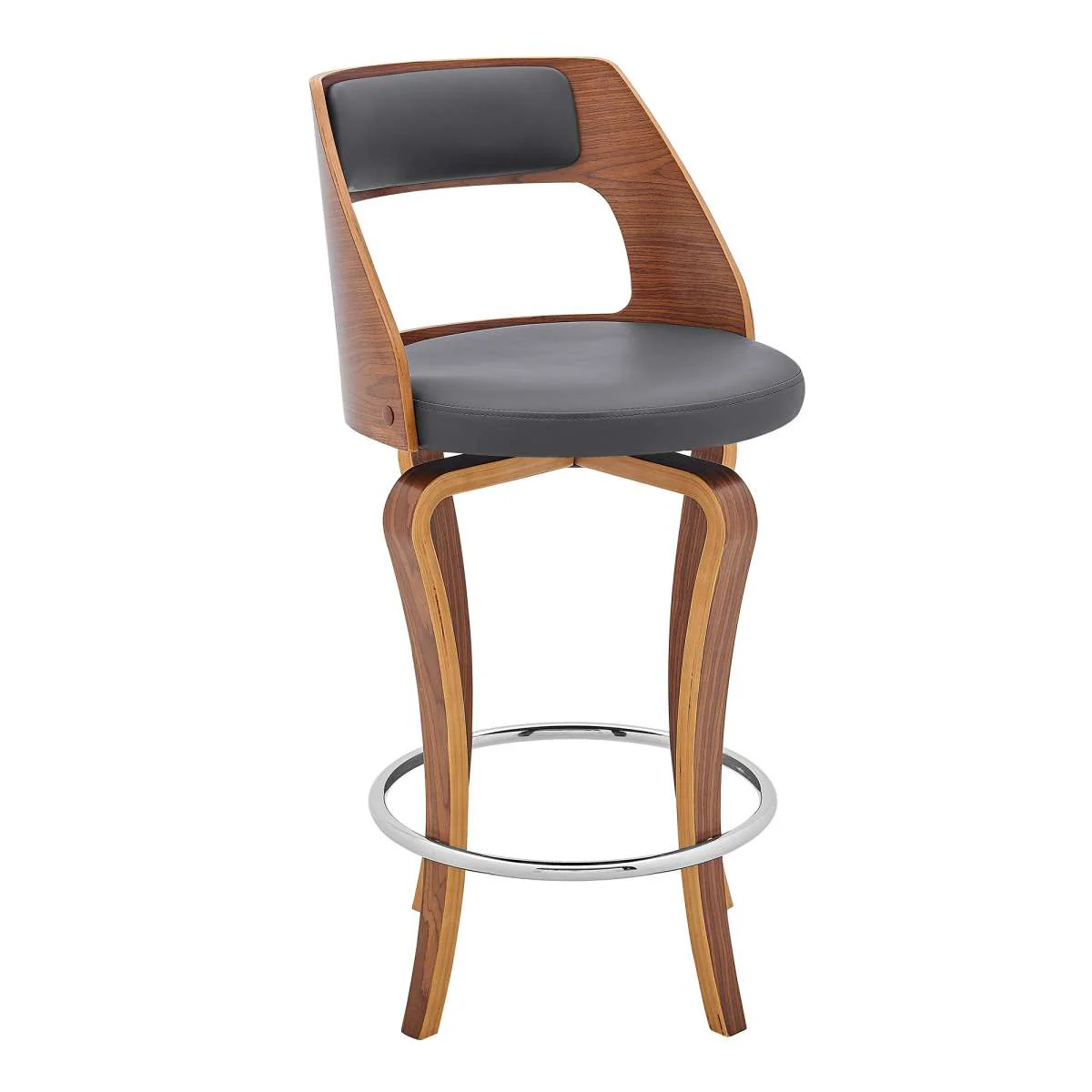 Grady 26" Swivel Gray Faux Leather and Walnut Wood Bar Stool By Armen Living - Image 8