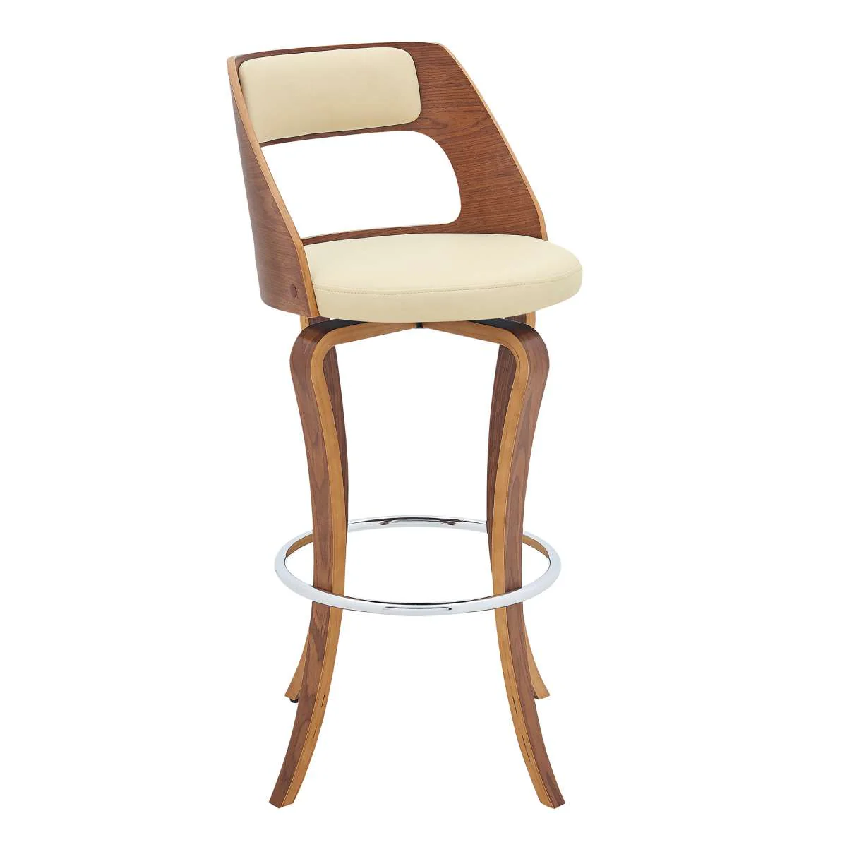 Grady 30" Swivel Cream Faux Leather and Walnut Wood Bar Stool By Armen Living - Image 2